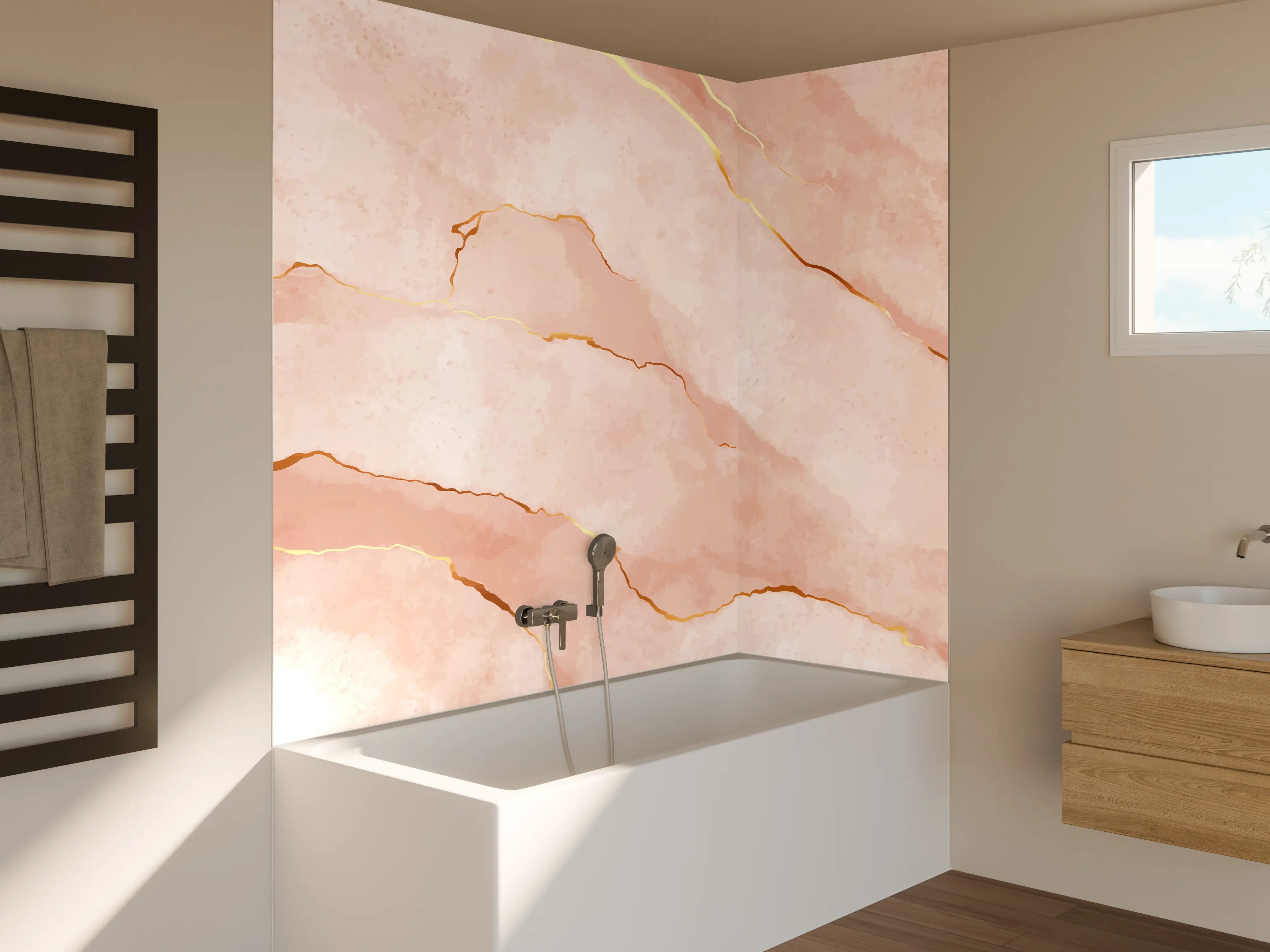 Badewannen-Rückwand - Textur in Roségold - Marmor