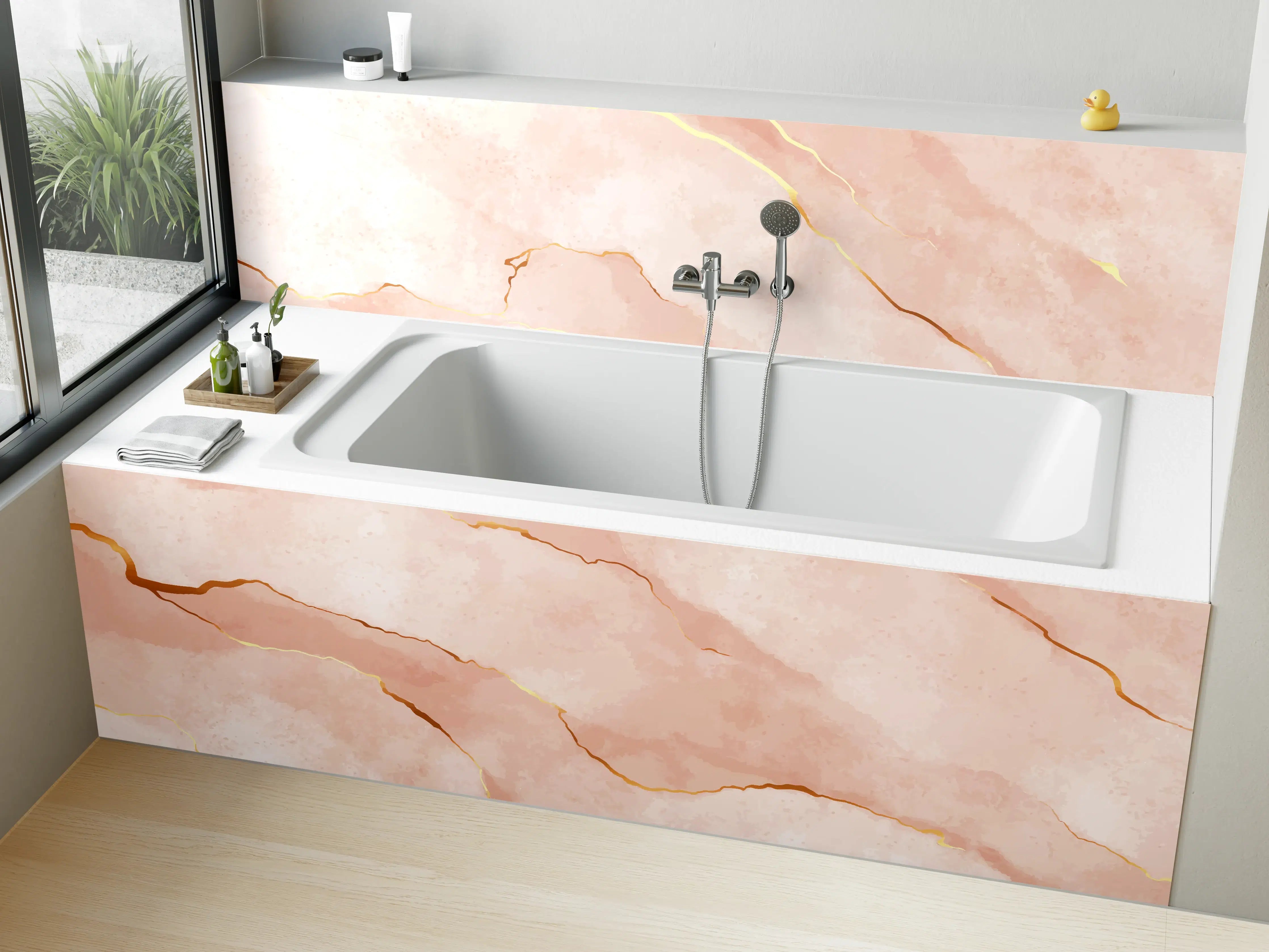 Badewannen-Rückwand - Textur in Roségold - Marmor