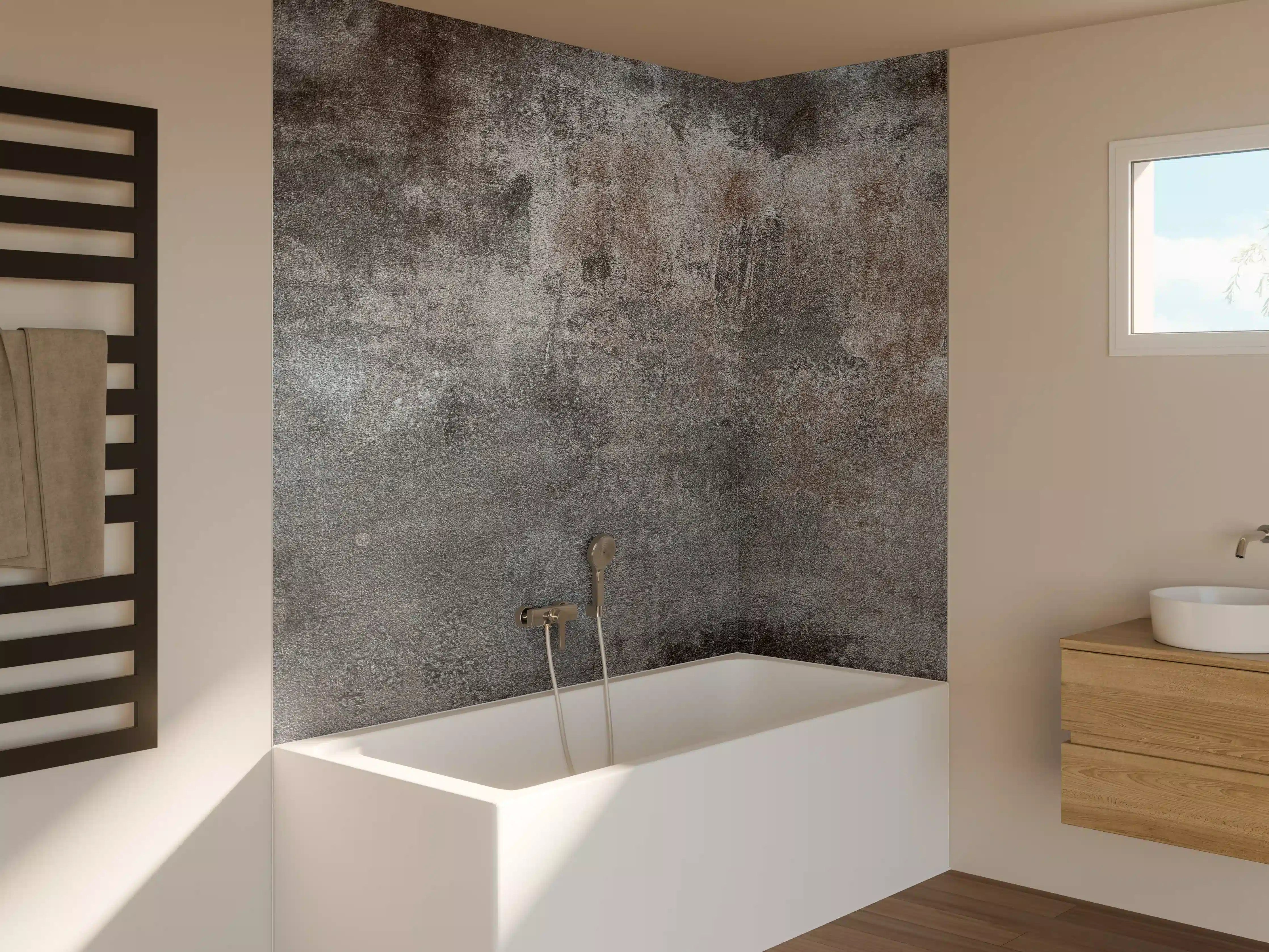 Badewannen-Rückwand - Texturiertes Grau-Metall-Finish