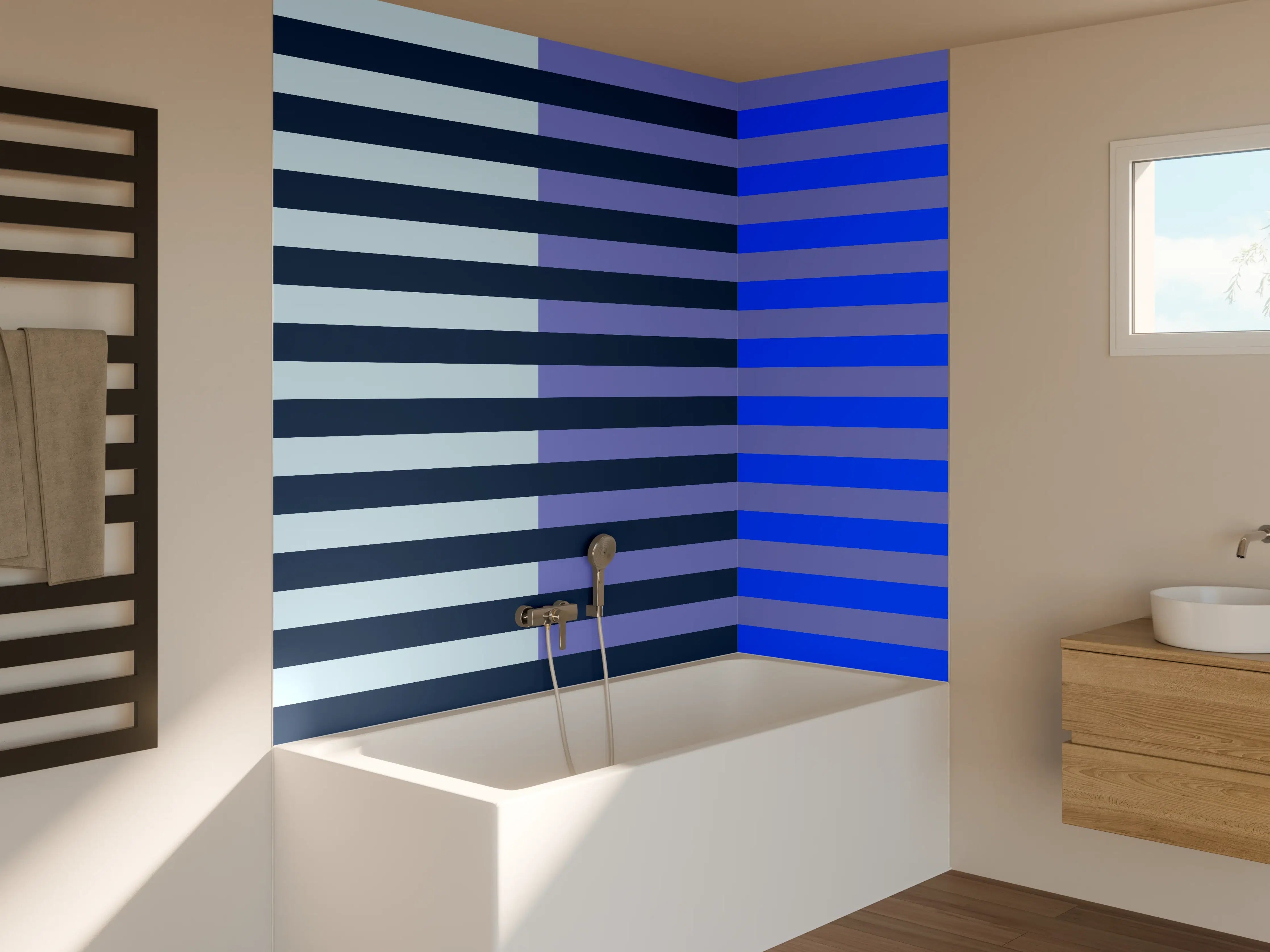 Badewannen-Rückwand - The Blues - Multy Stripes - Blueberry