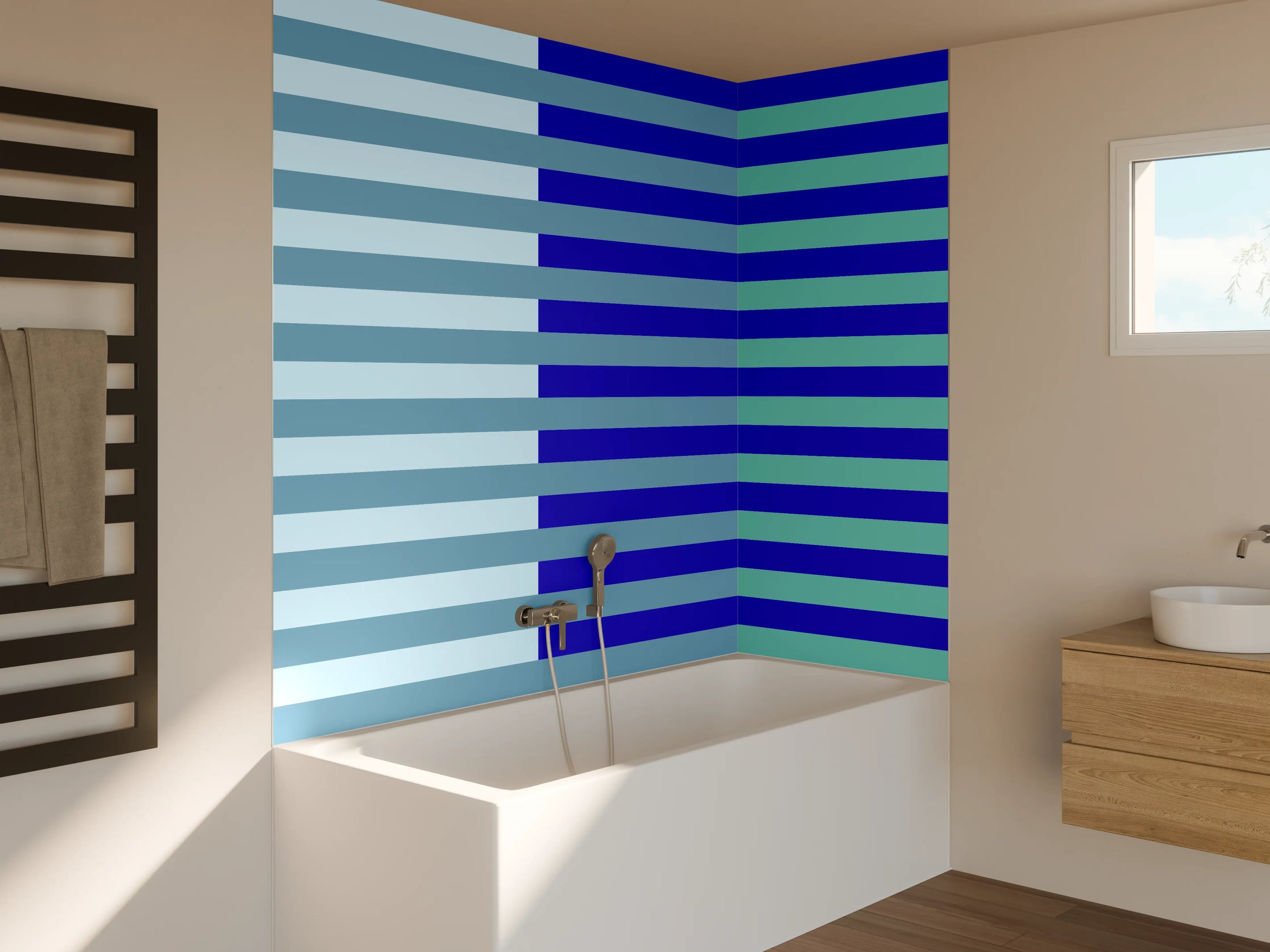 Badewannen-Rückwand - The Blues - Multy Stripes - Ocean