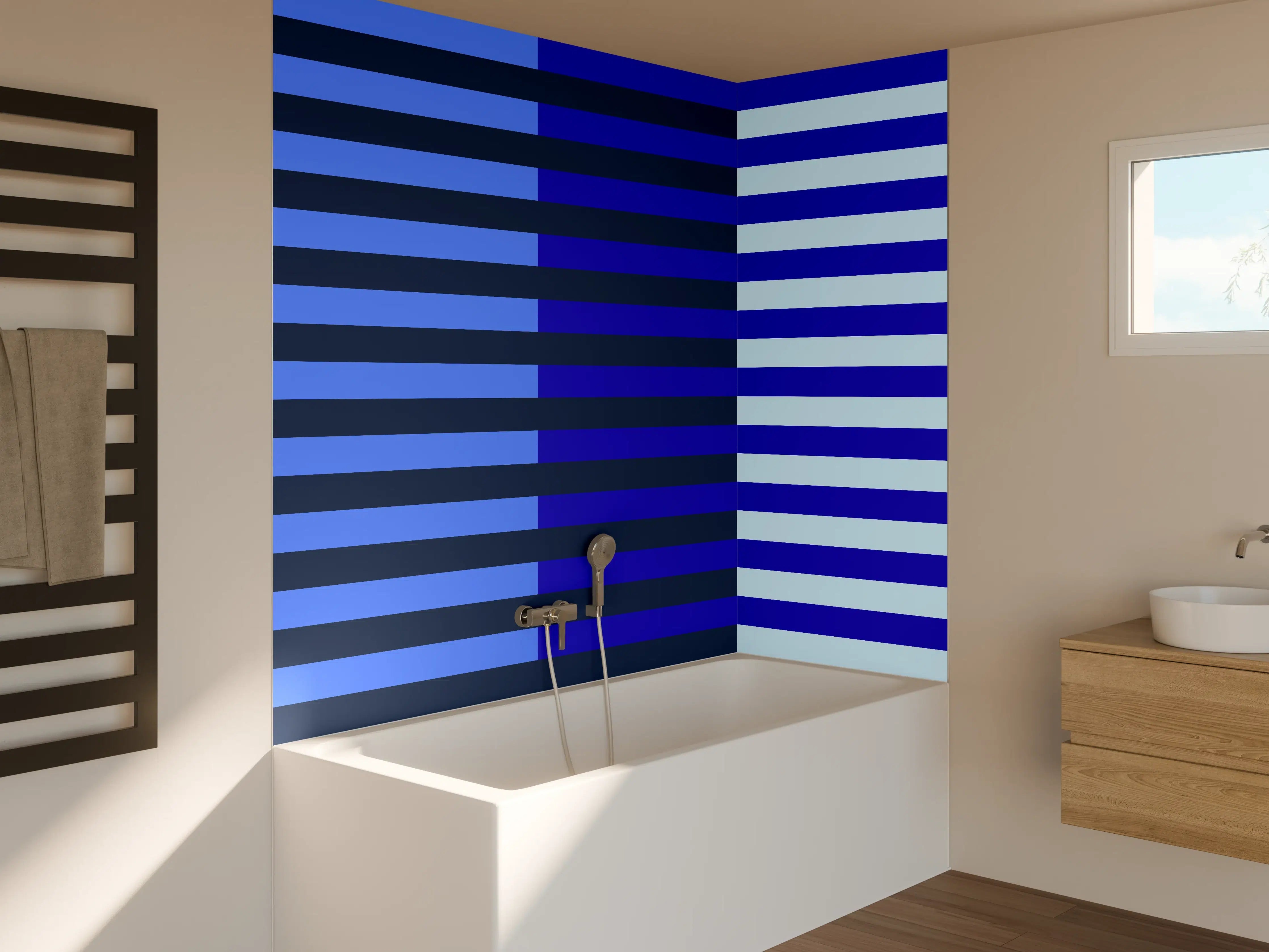 Badewannen-Rückwand - The Blues - Multy Stripes - Waterfall