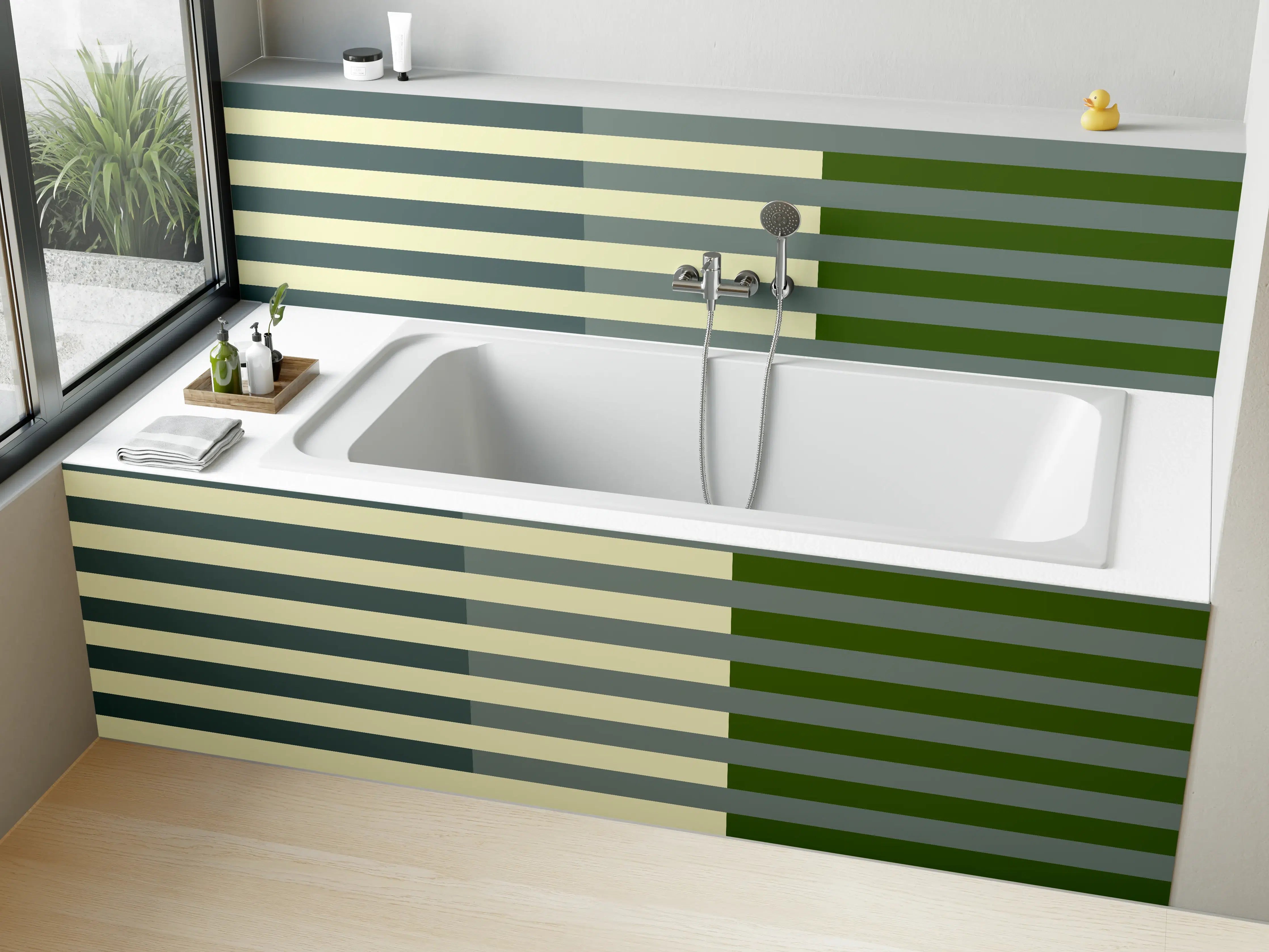 Badewannen-Rückwand - The Greens - Multy Stripes - Avocado