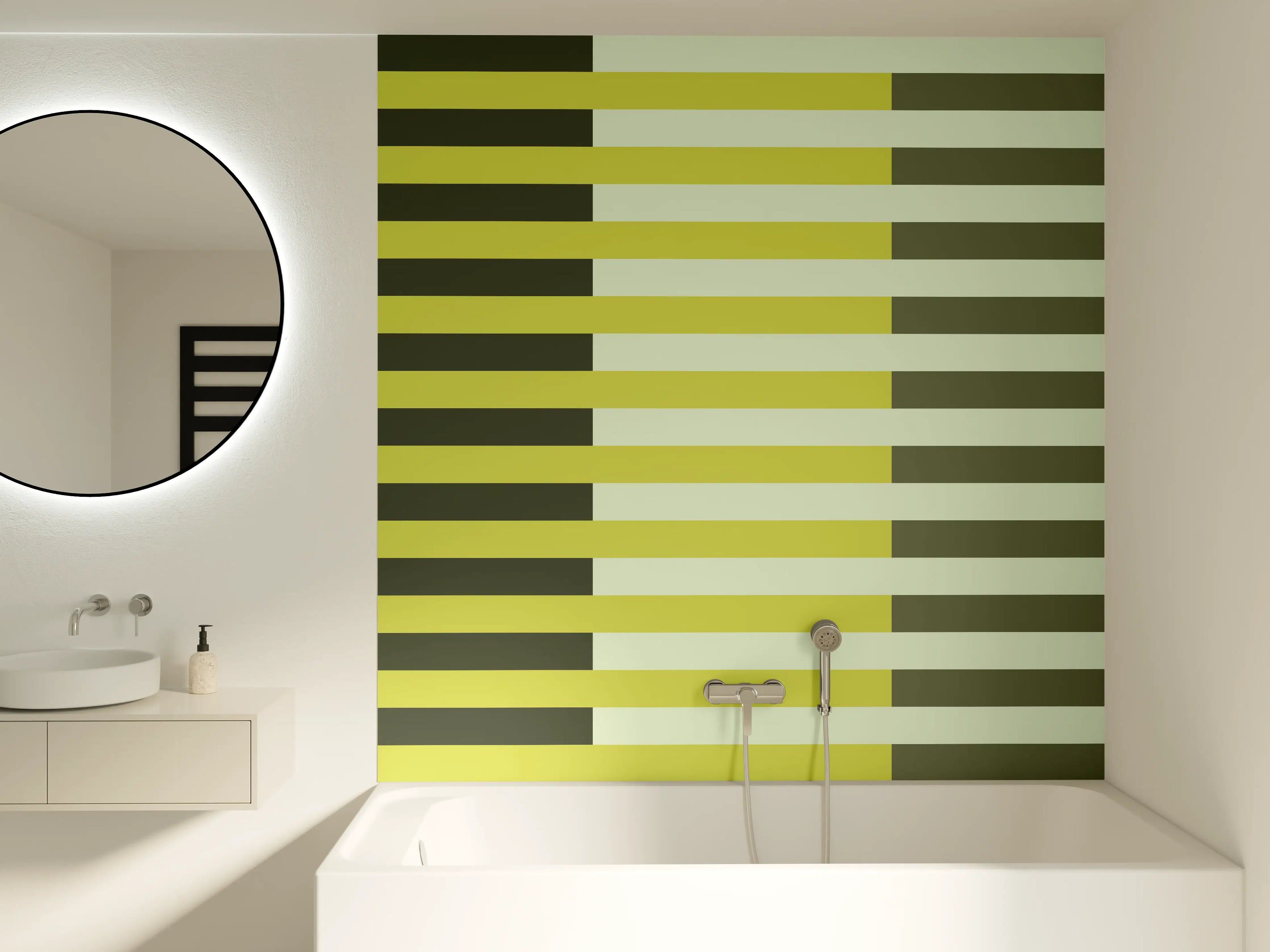 Badewannen-Rückwand - The Greens - Multy Stripes - Olive
