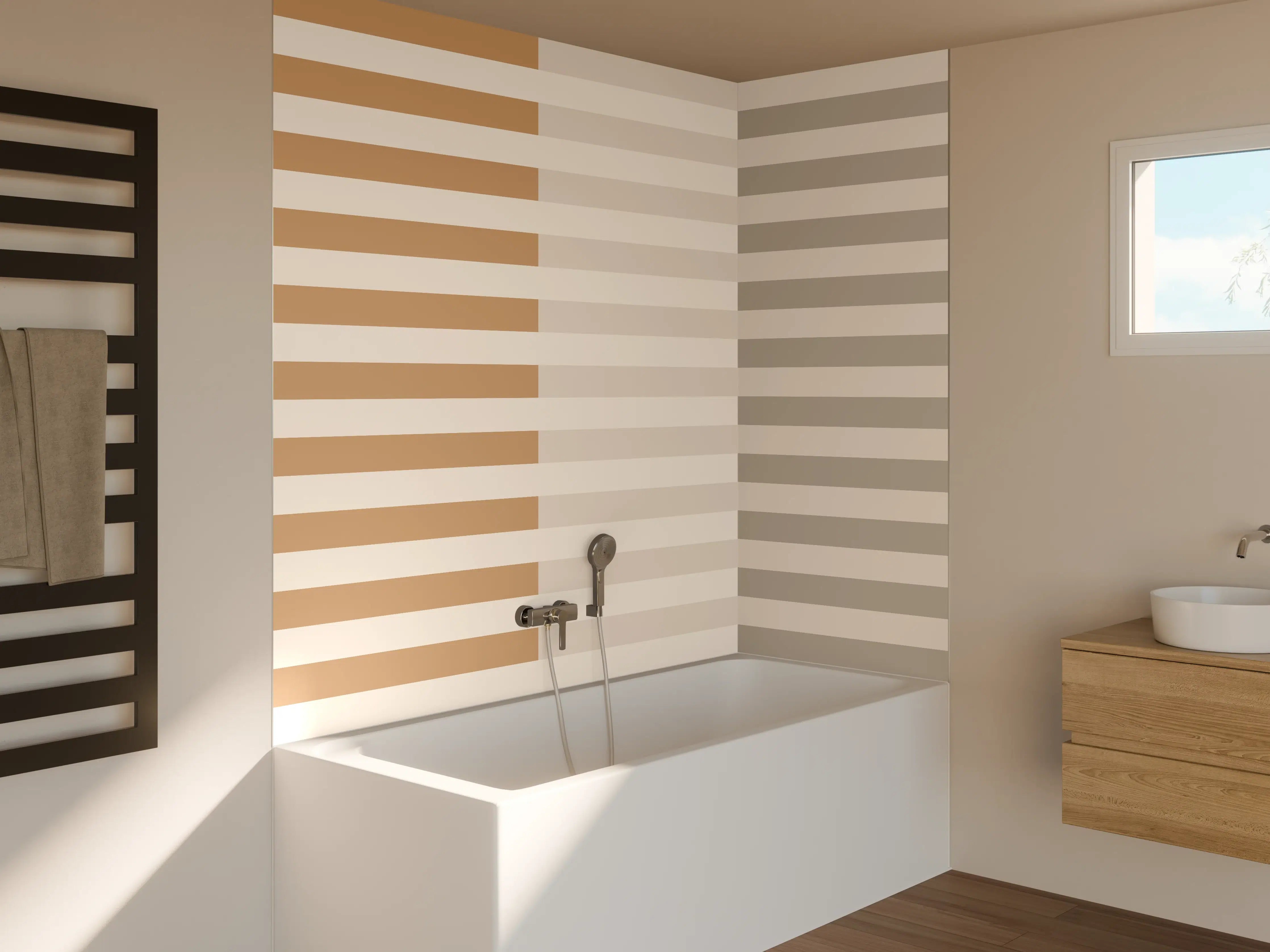 Badewannen-Rückwand - The Nudes - Multy Stripes - Caramel
