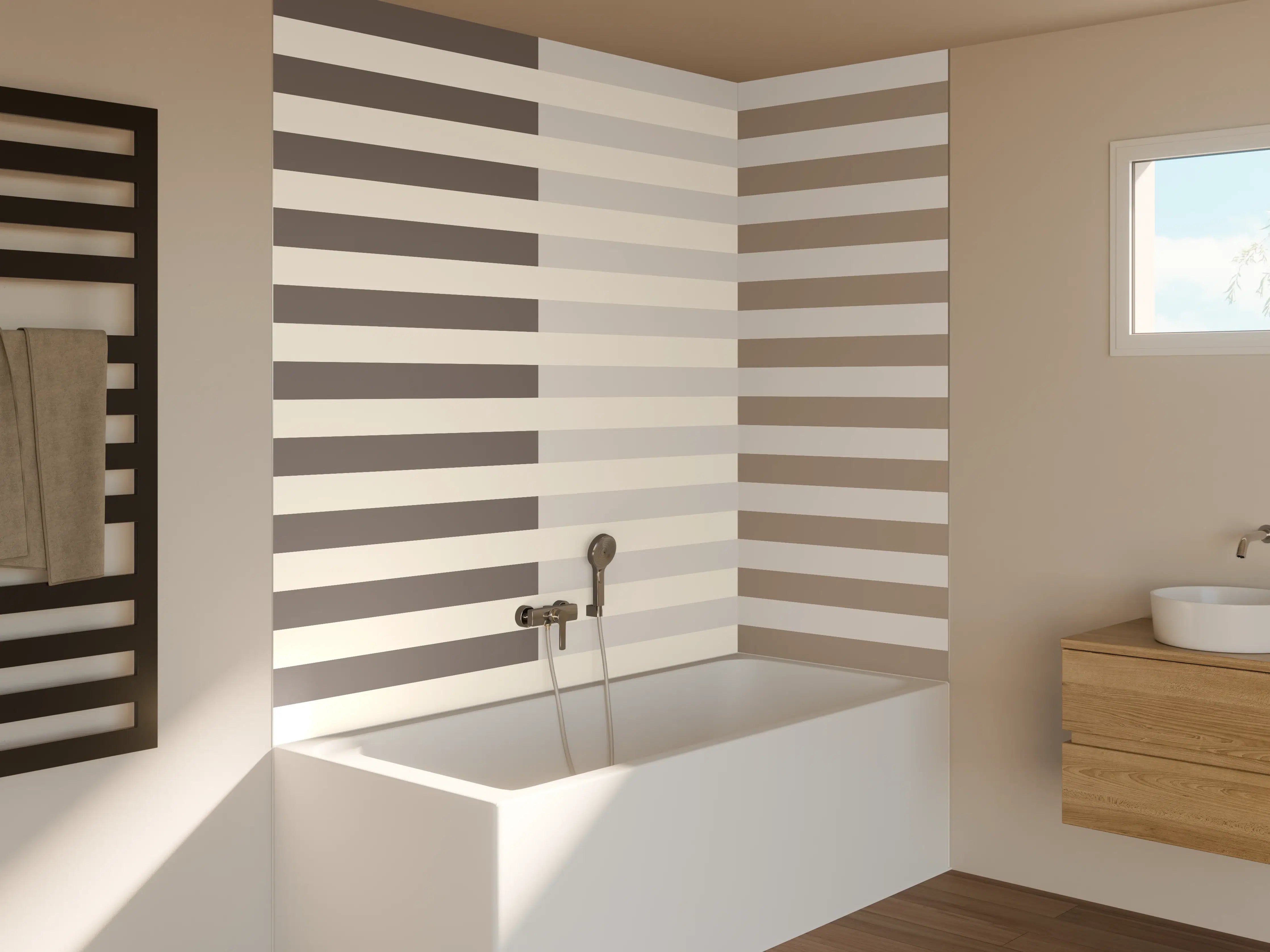Badewannen-Rückwand - The Nudes - Multy Stripes - Fog