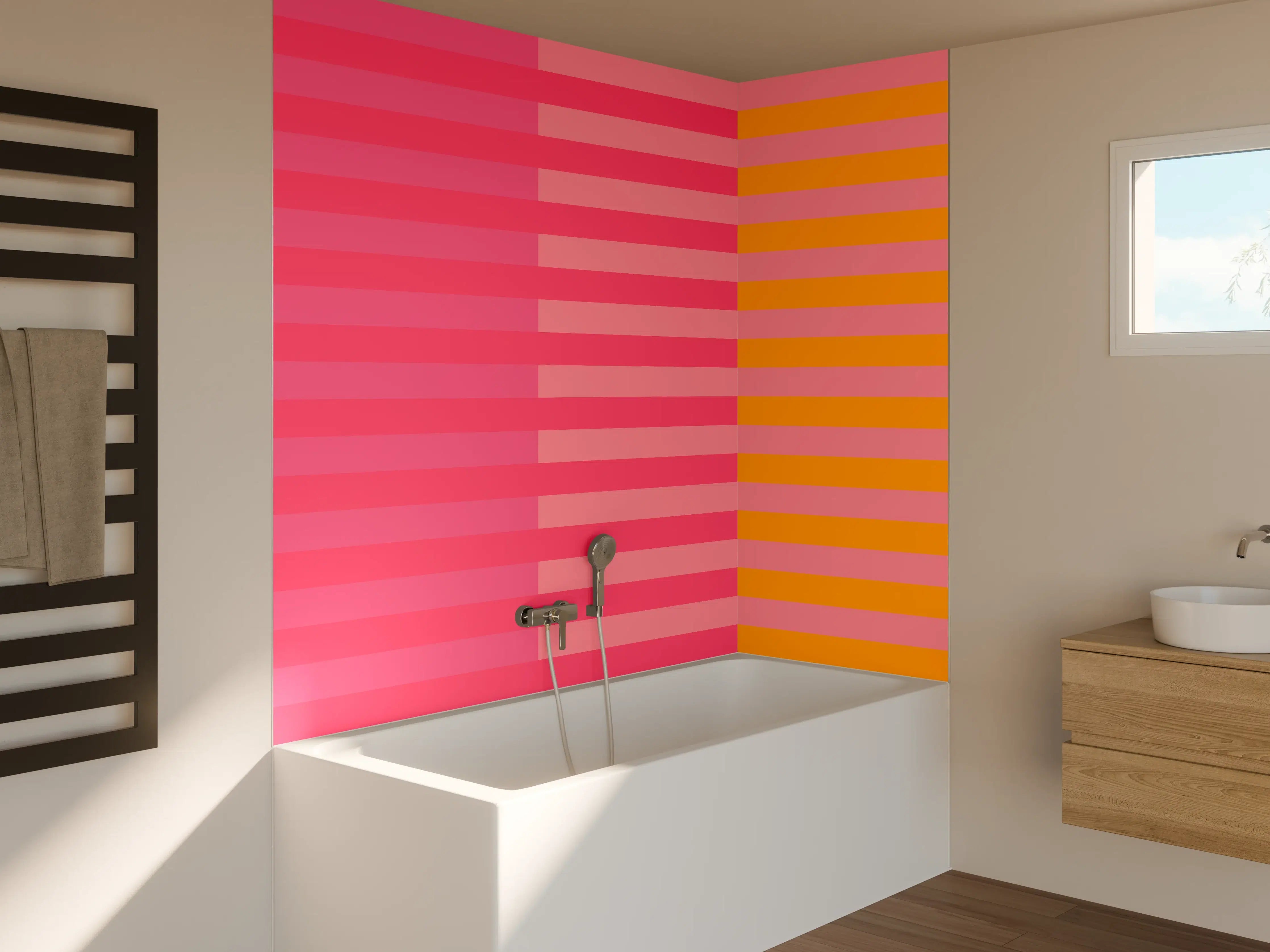 Badewannen-Rückwand - The Oranges - Multy Stripes - Raspberry