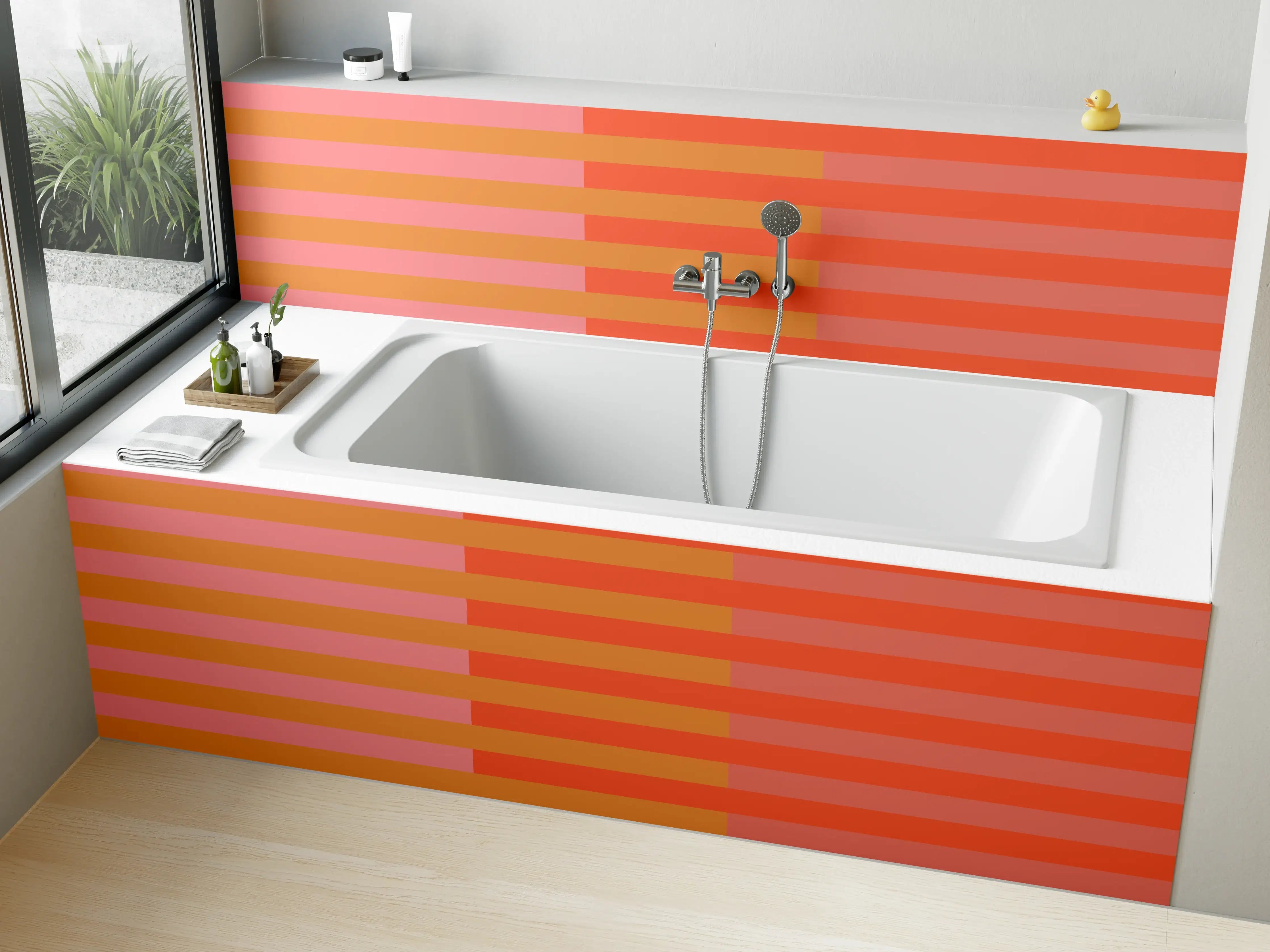 Badewannen-Rückwand - The Oranges - Multy Stripes - Salmon