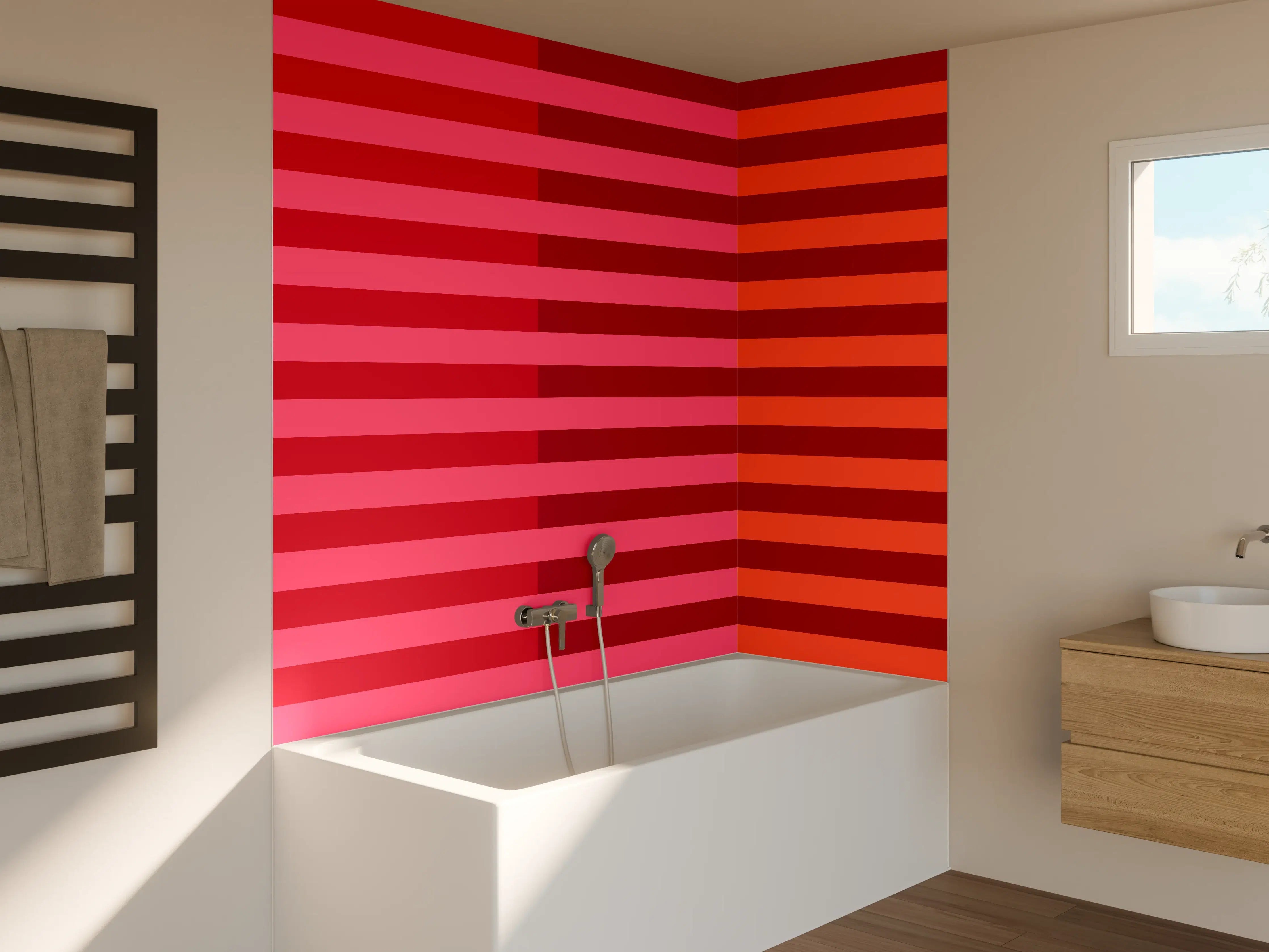 Badewannen-Rückwand - The Reds - Multy Stripes - Pomegranate