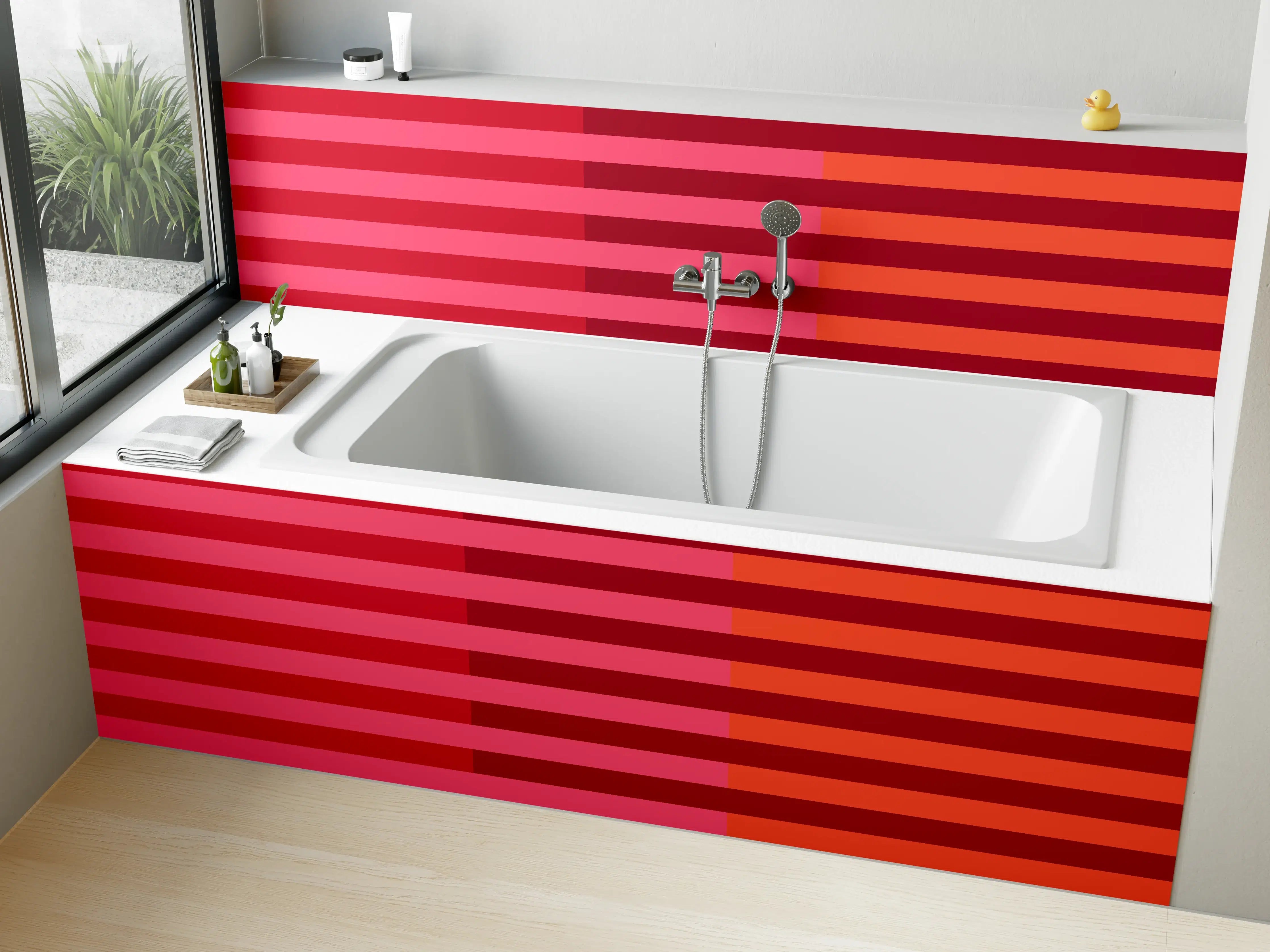 Badewannen-Rückwand - The Reds - Multy Stripes - Pomegranate