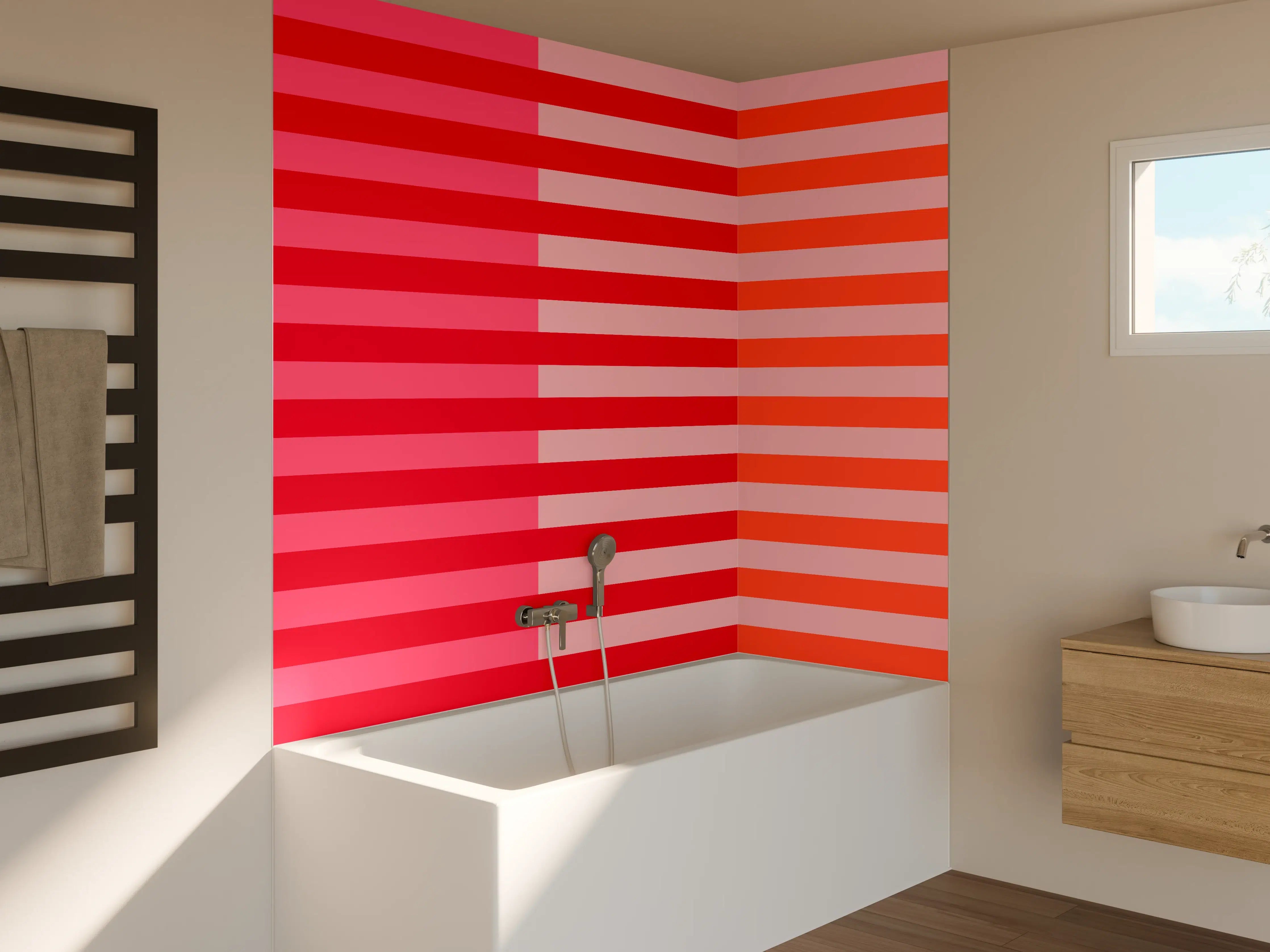 Badewannen-Rückwand - The Reds - Multy Stripes - Strawberry