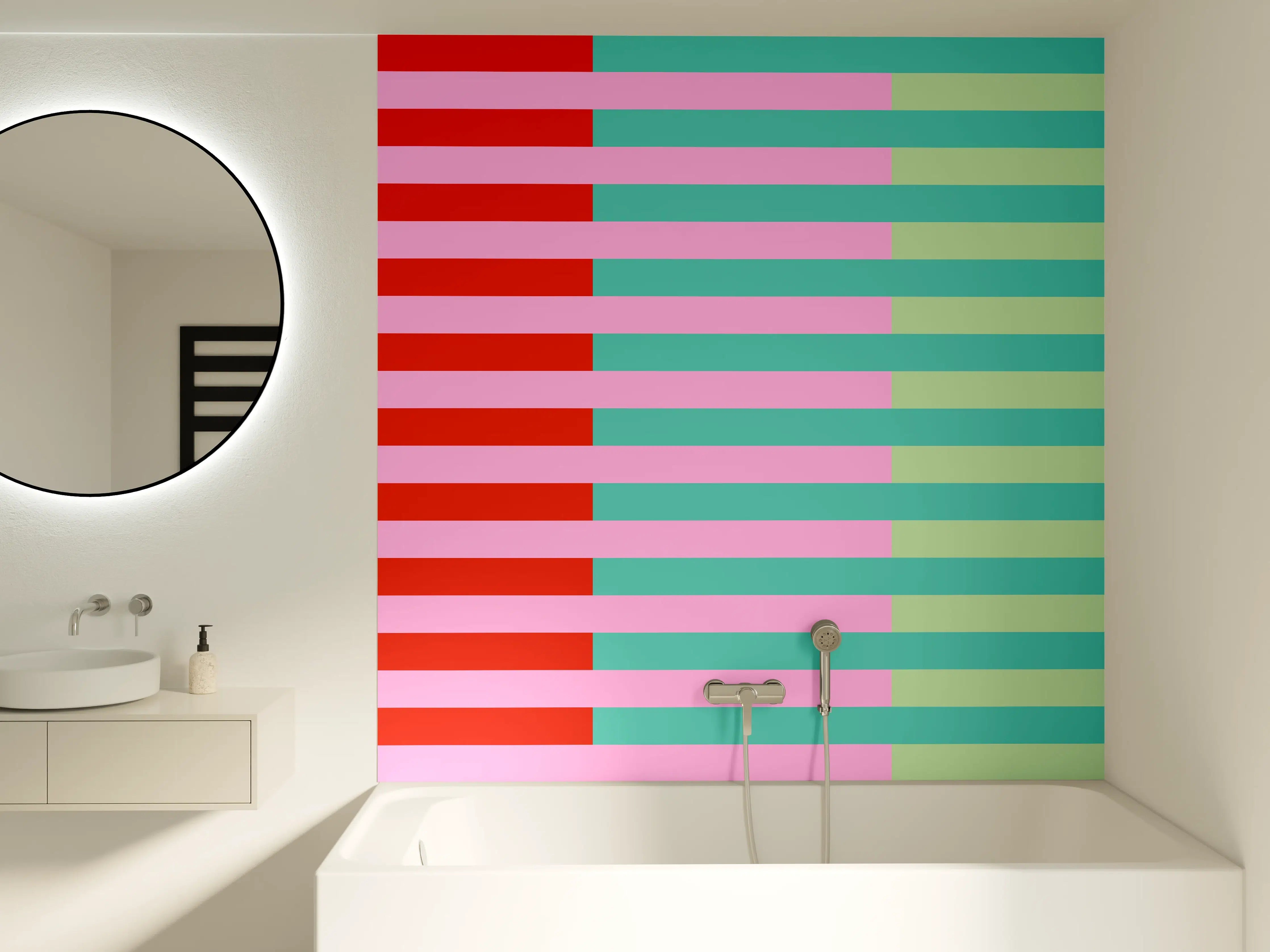 Badewannen-Rückwand - The Springs - Multy Stripes - Peony