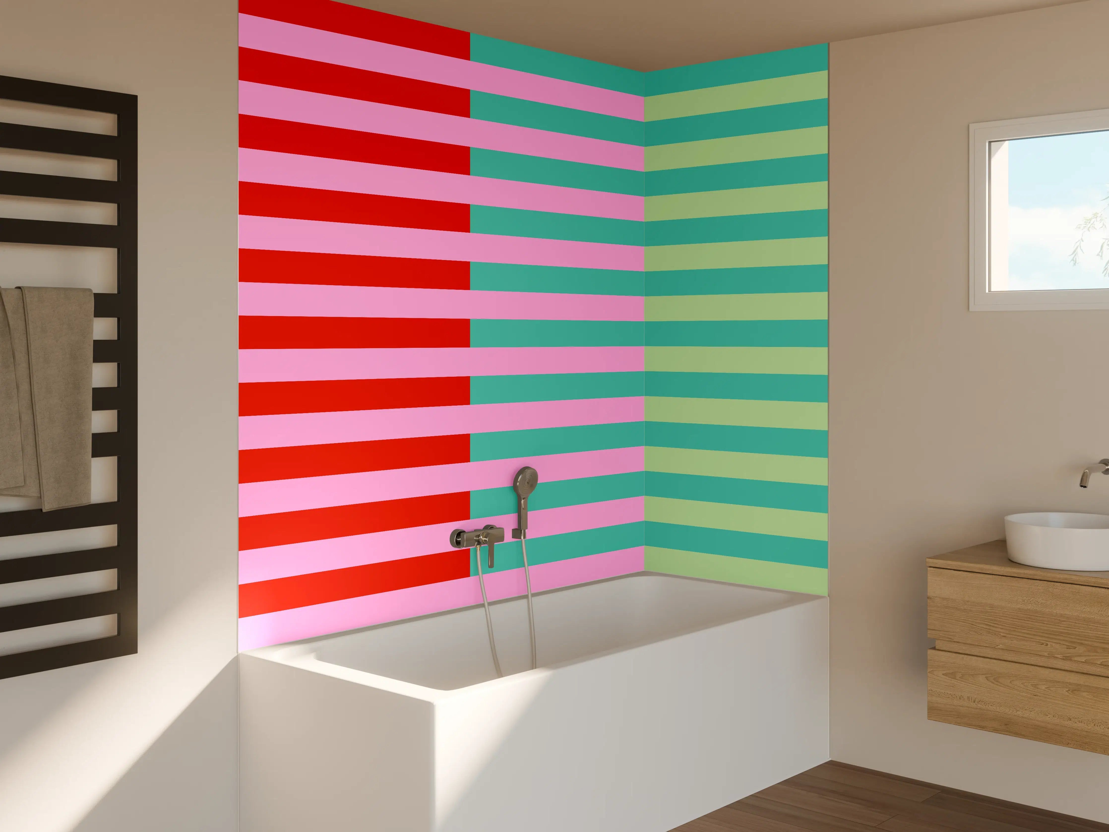Badewannen-Rückwand - The Springs - Multy Stripes - Peony