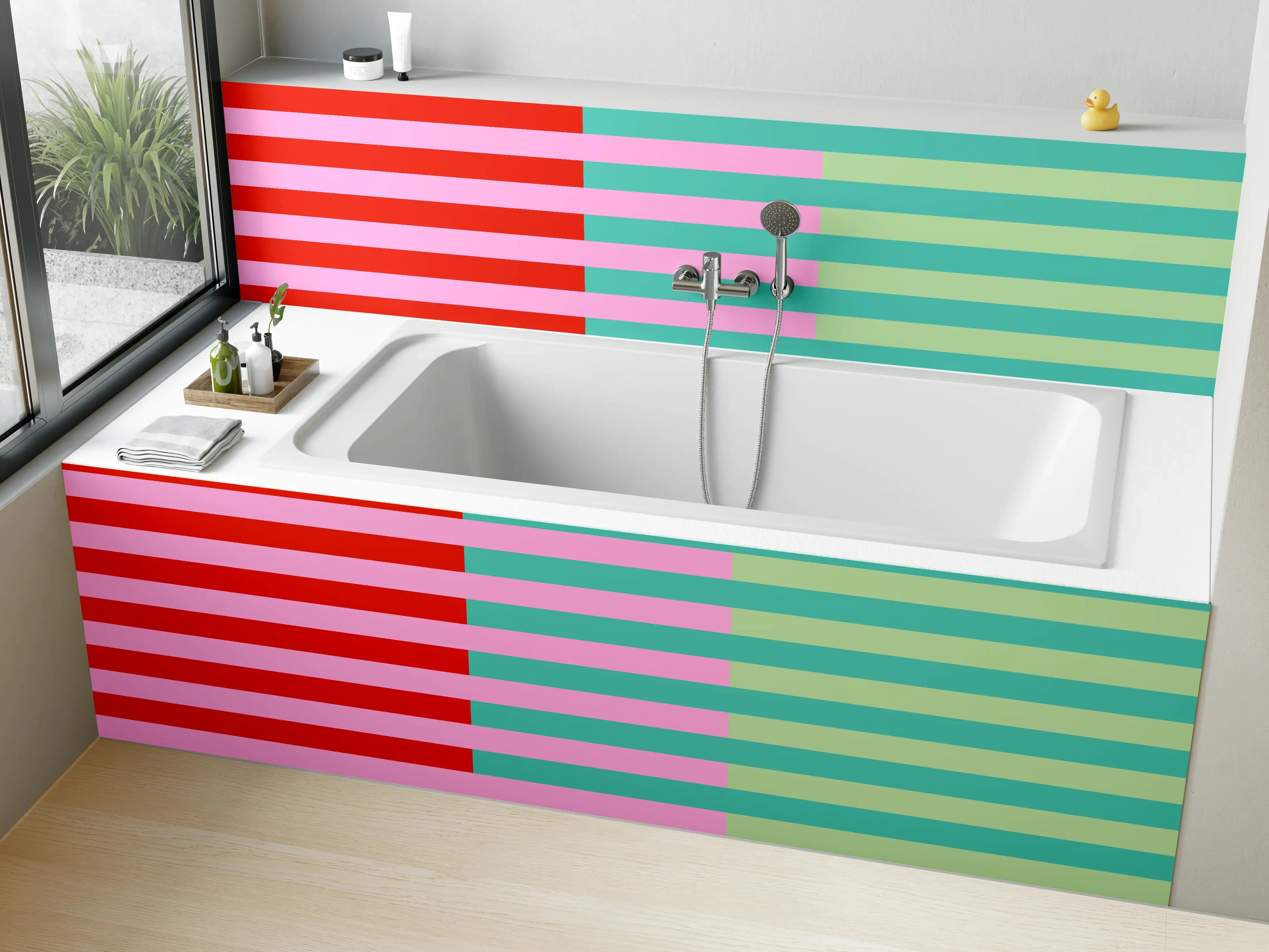 Badewannen-Rückwand - The Springs - Multy Stripes - Peony