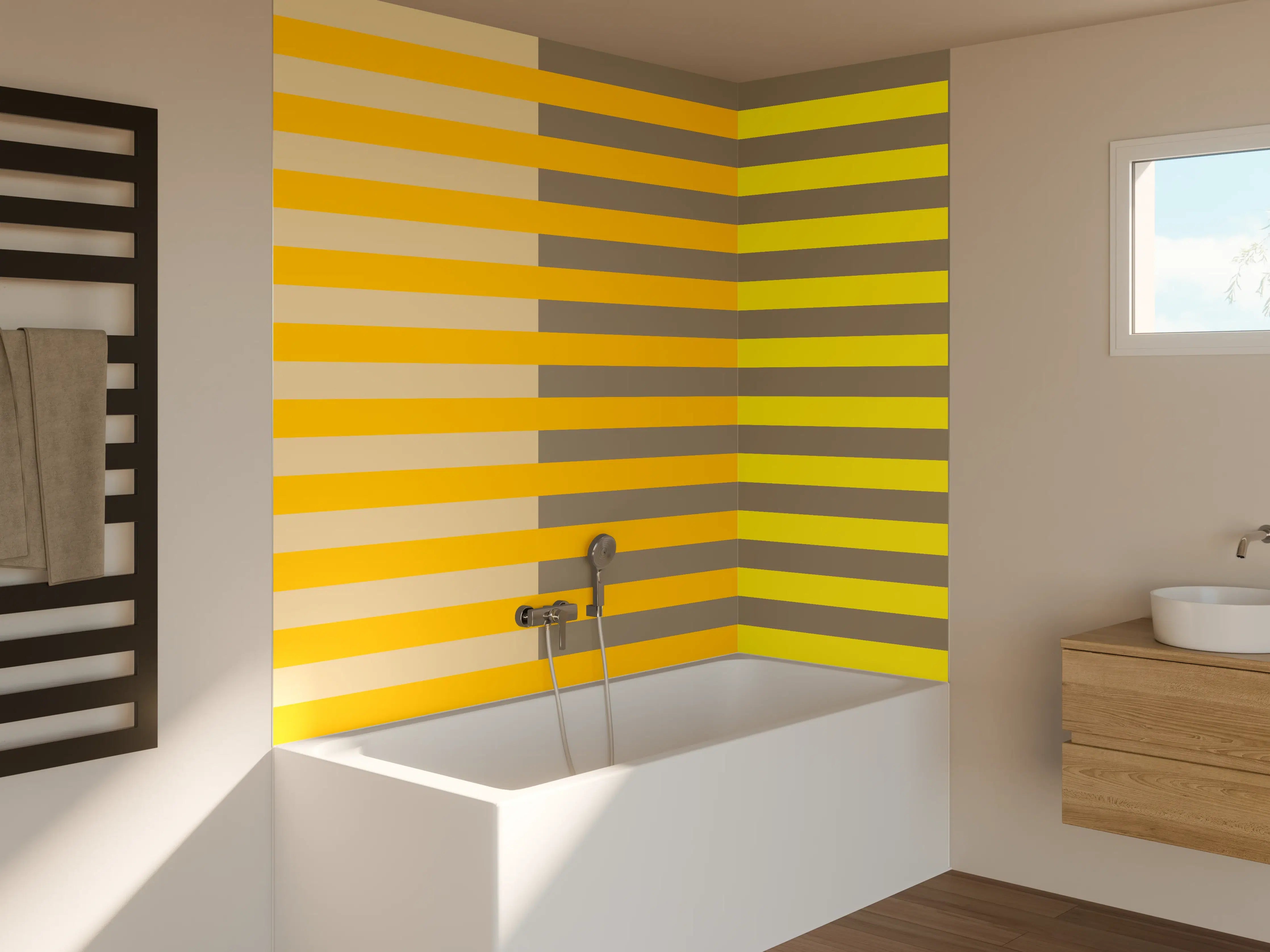 Badewannen-Rückwand - The Yellows - Multy Stripes - Honey