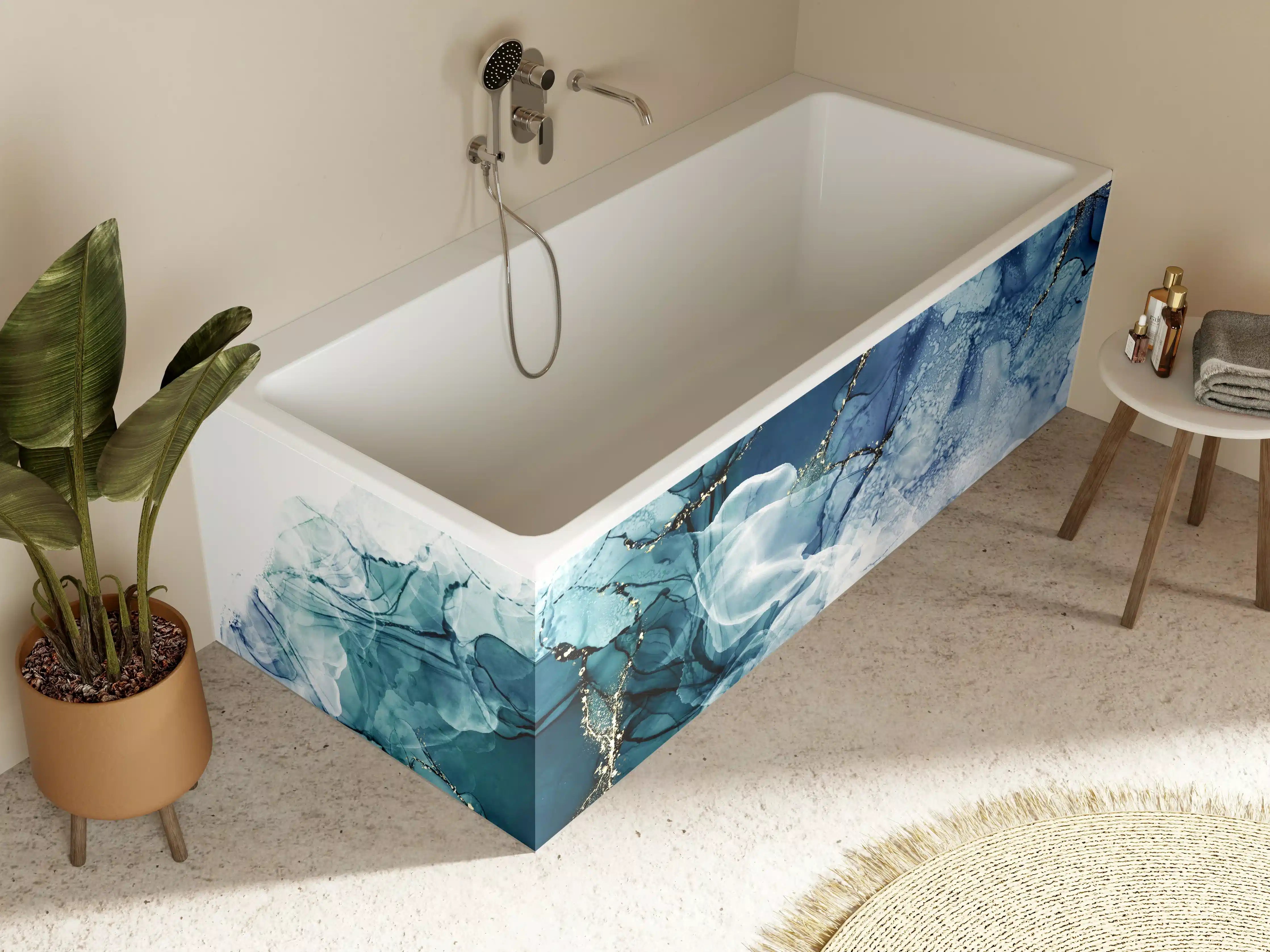 Badewannen-Rückwand - Tiefblaues Fluid-Art Design