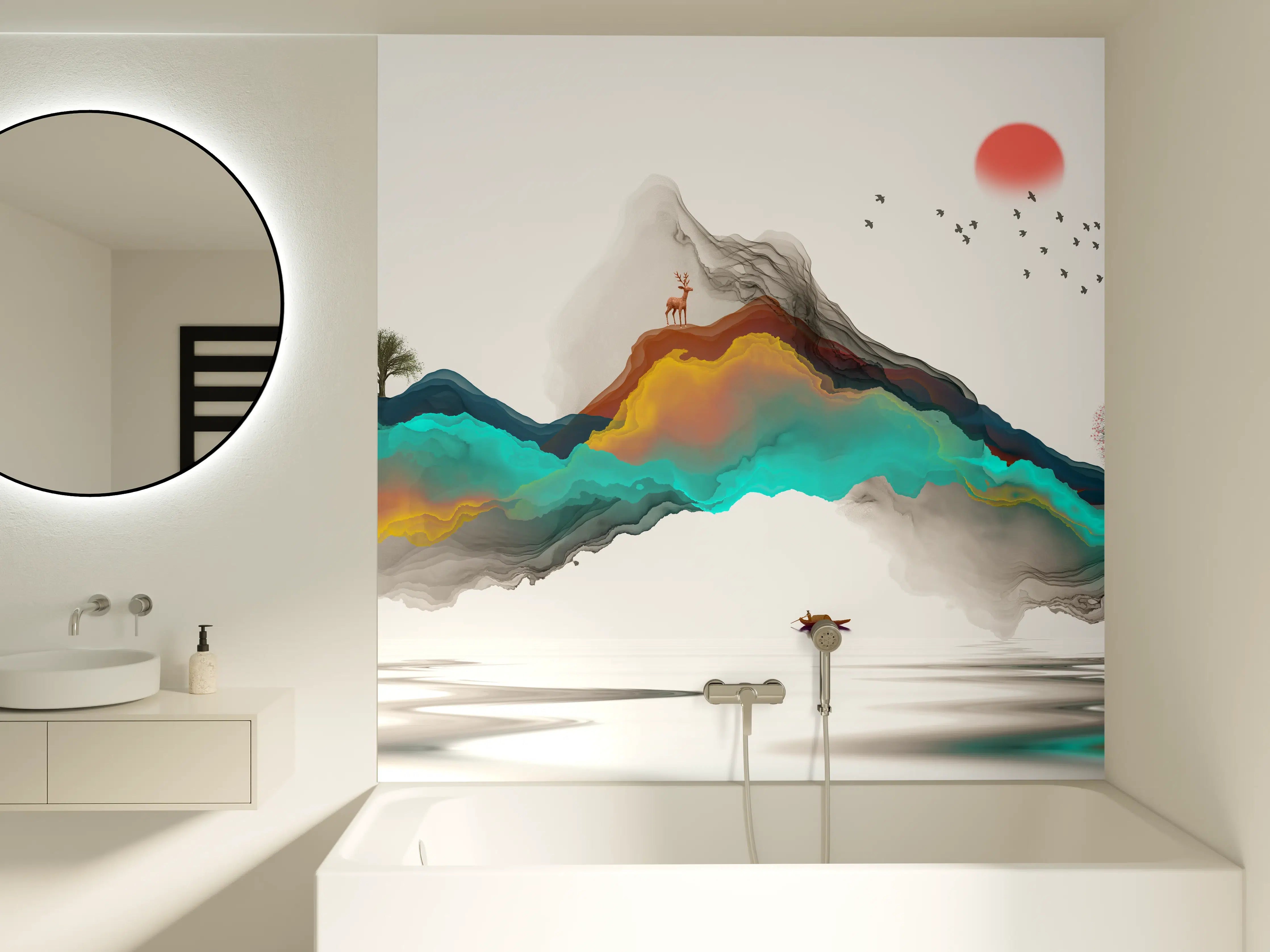 Badewannen-Rückwand - Tinte Linie Dekoration Landschaft