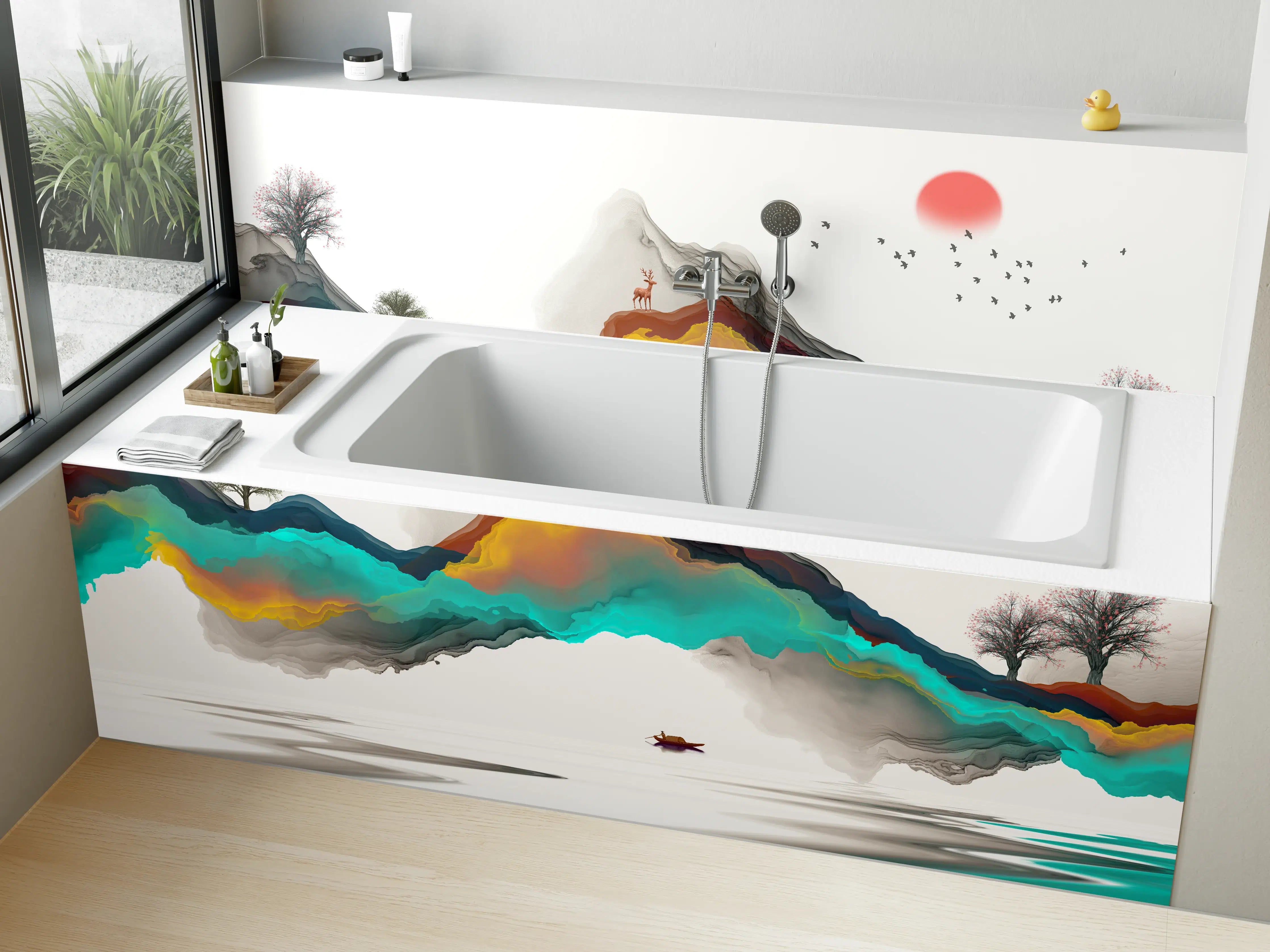 Badewannen-Rückwand - Tinte Linie Dekoration Landschaft