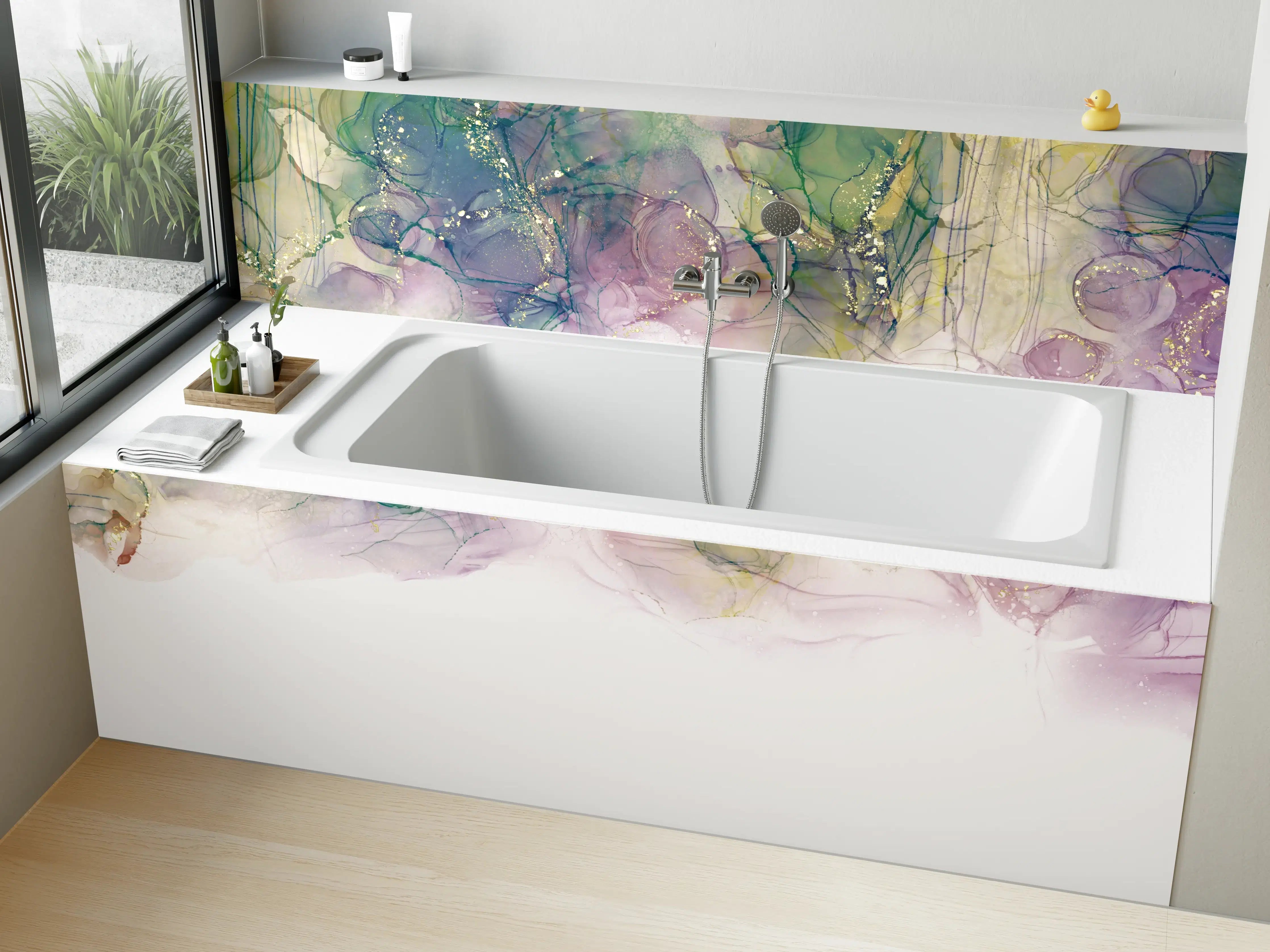 Badewannen-Rückwand - Tinte mit Goldelementen - Weißer Übergang