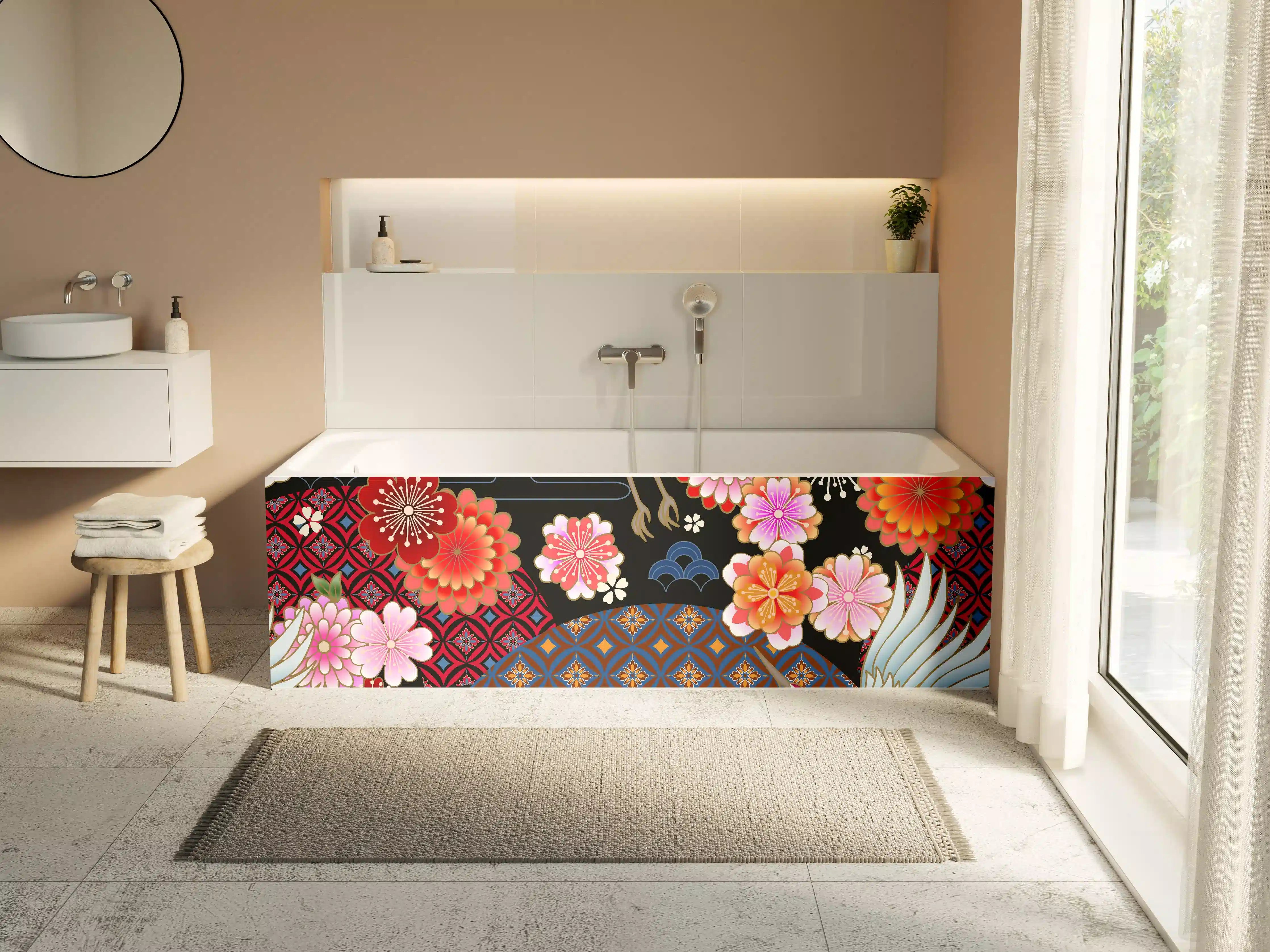 Badewannen-Rückwand - Traditionelles Japan-Blumen-Muster