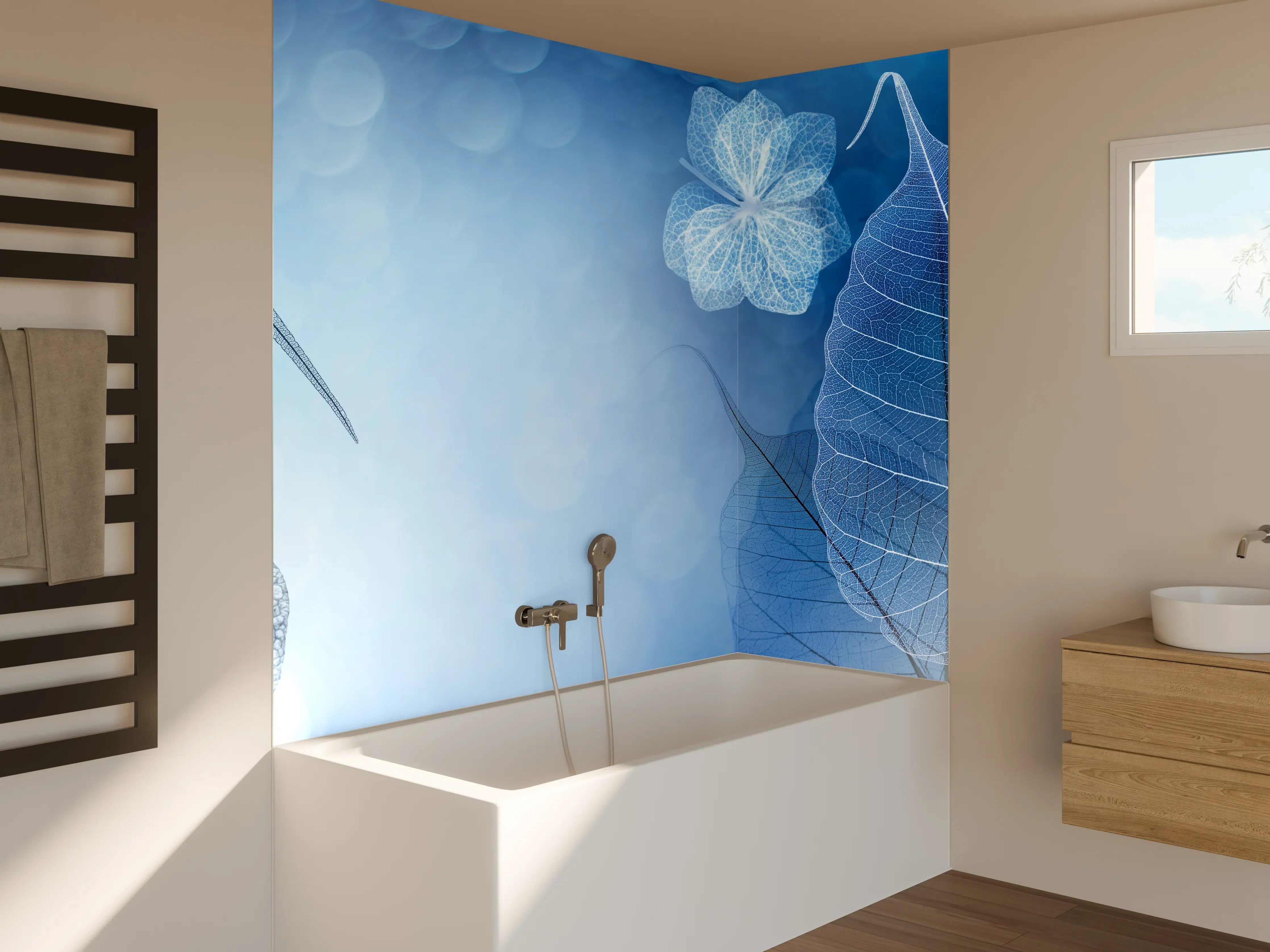 Badewannen-Rückwand - Transluzente Blattadern Makrofotografie