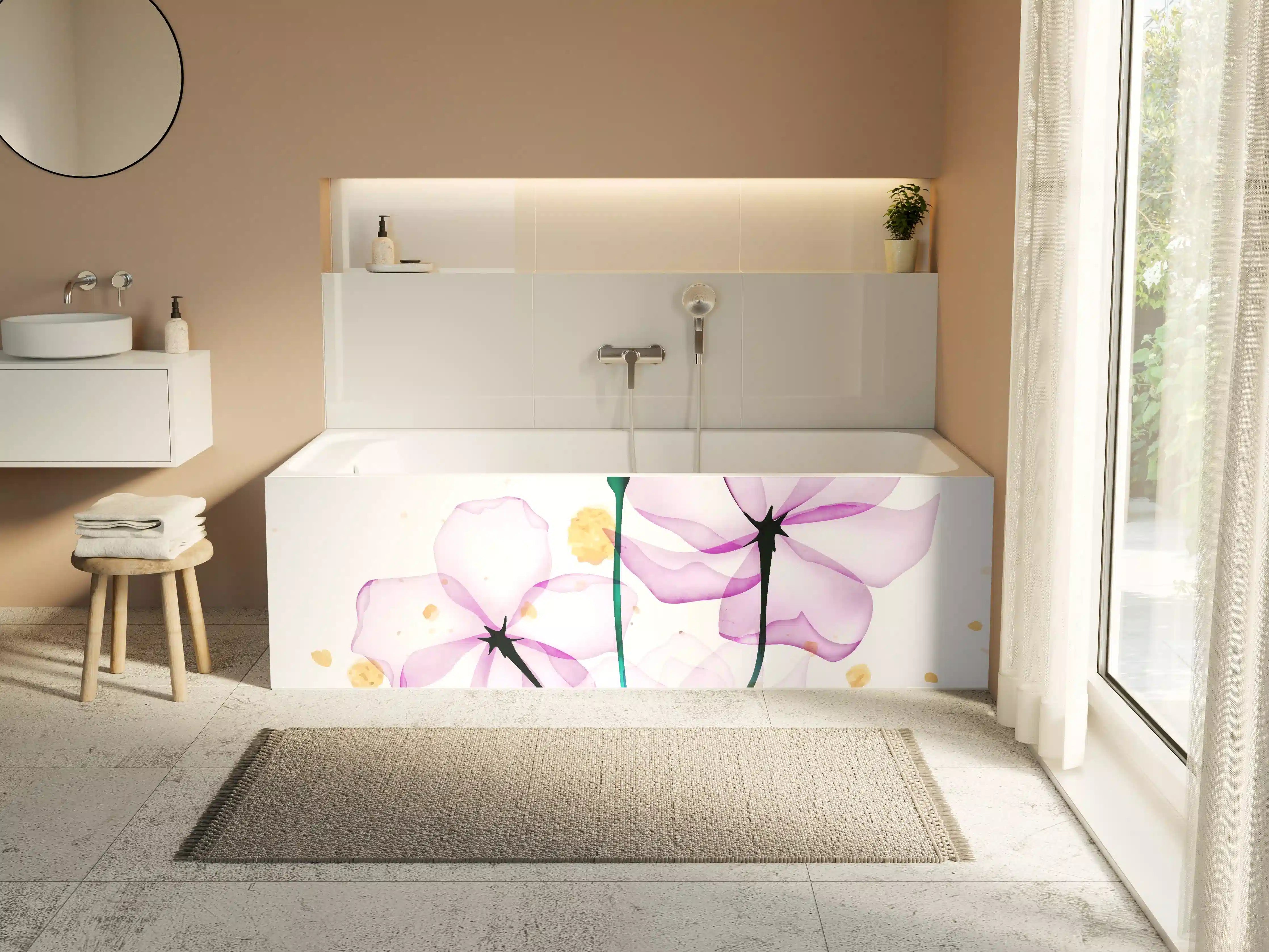 Badewannen-Rückwand - Transluzente Blüten Aquarell-Effekt