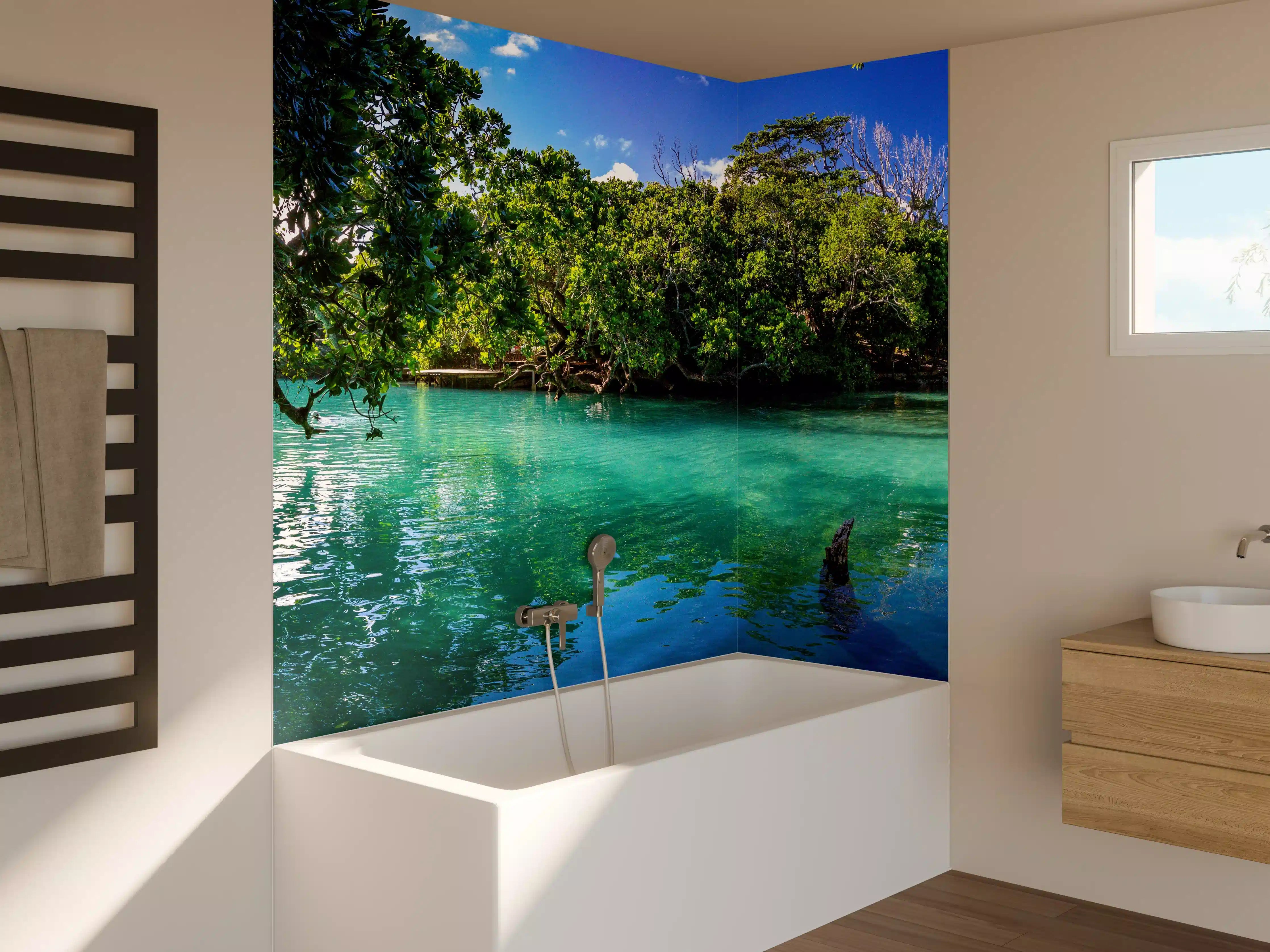 Badewannen-Rückwand - Traumhafter See im Wald - Indonesien