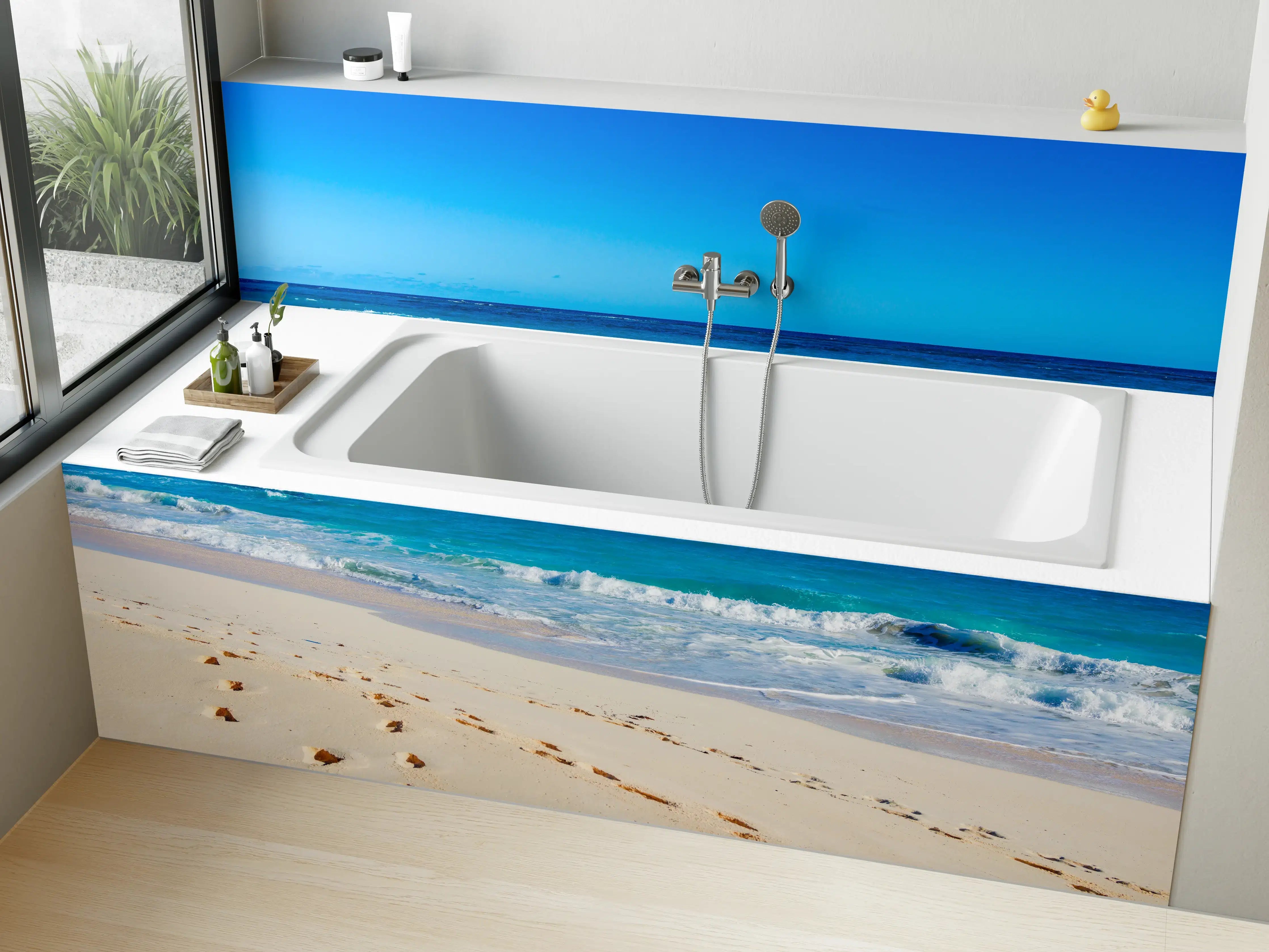 Badewannen-Rückwand - Traumhafter Strand mit klarem Wasser