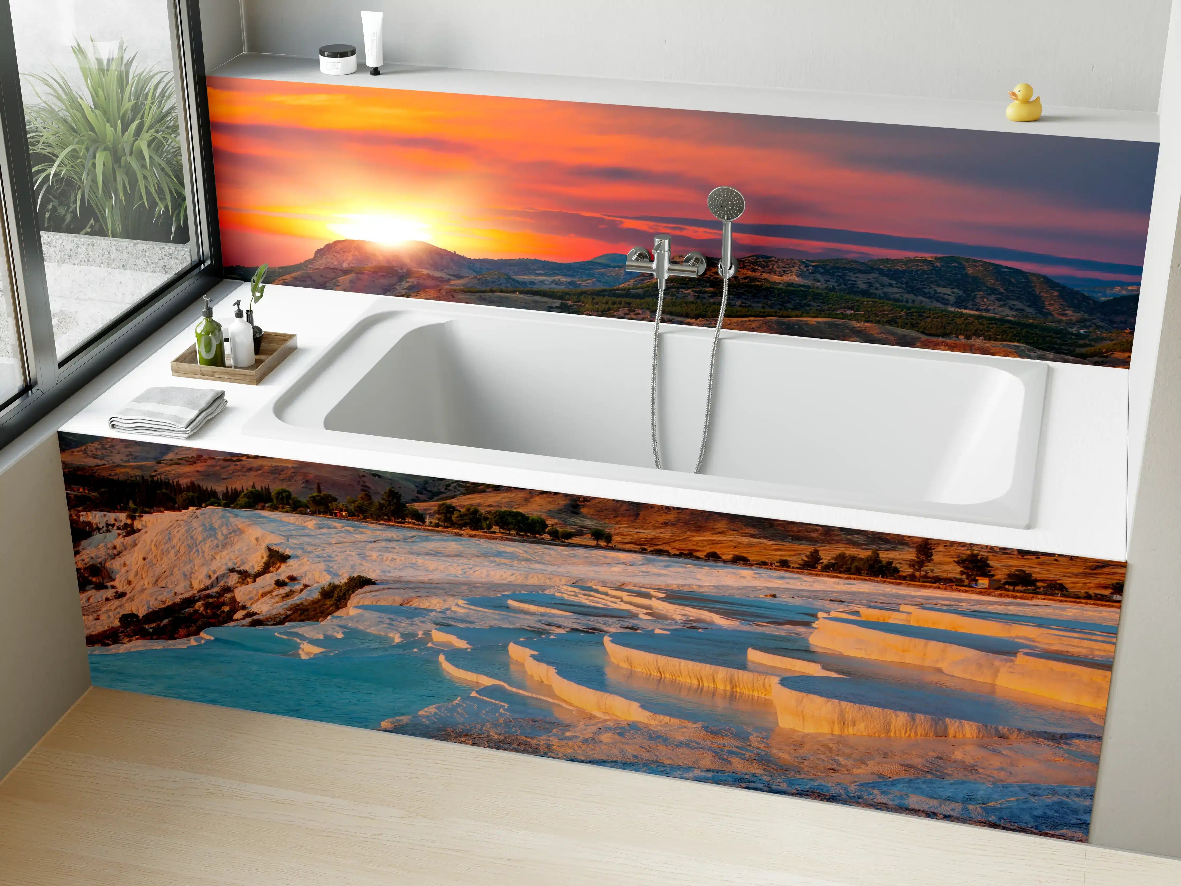 Badewannen-Rückwand - Travertinbecken in Pamukkale am Abend
