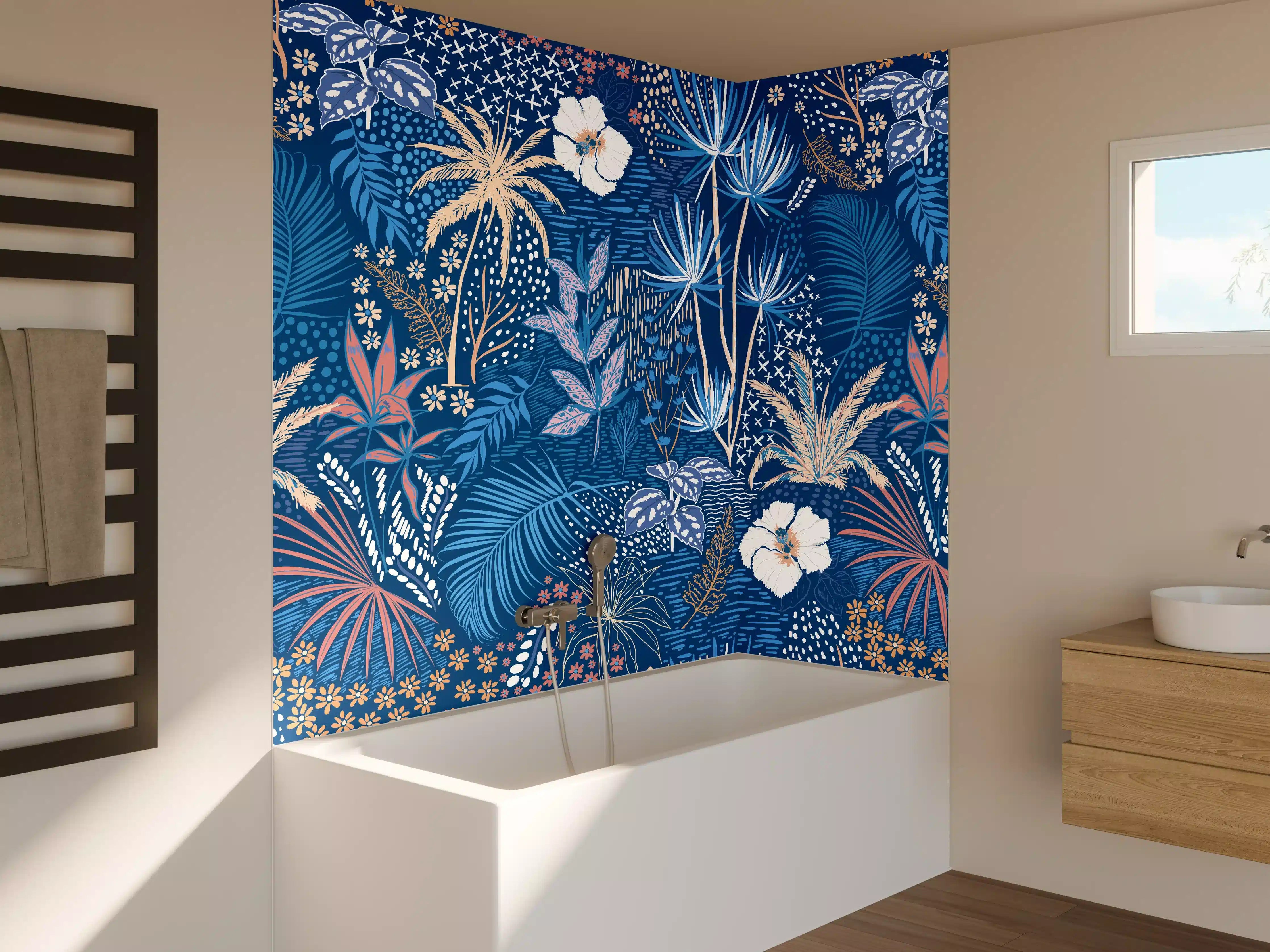 Badewannen-Rückwand - Tropische Azurblätter