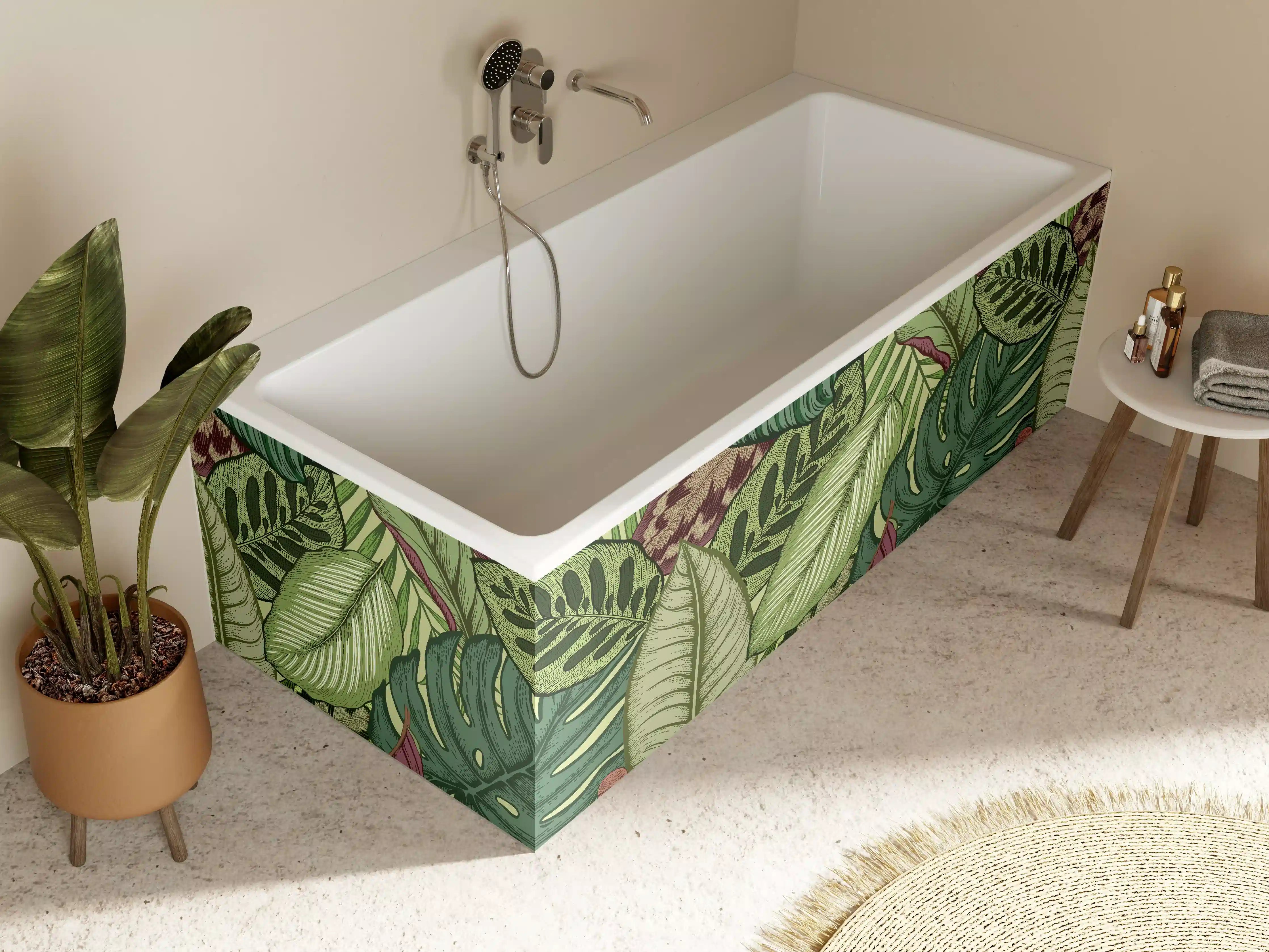 Badewannen-Rückwand - Tropische Blätter Grün-Beige