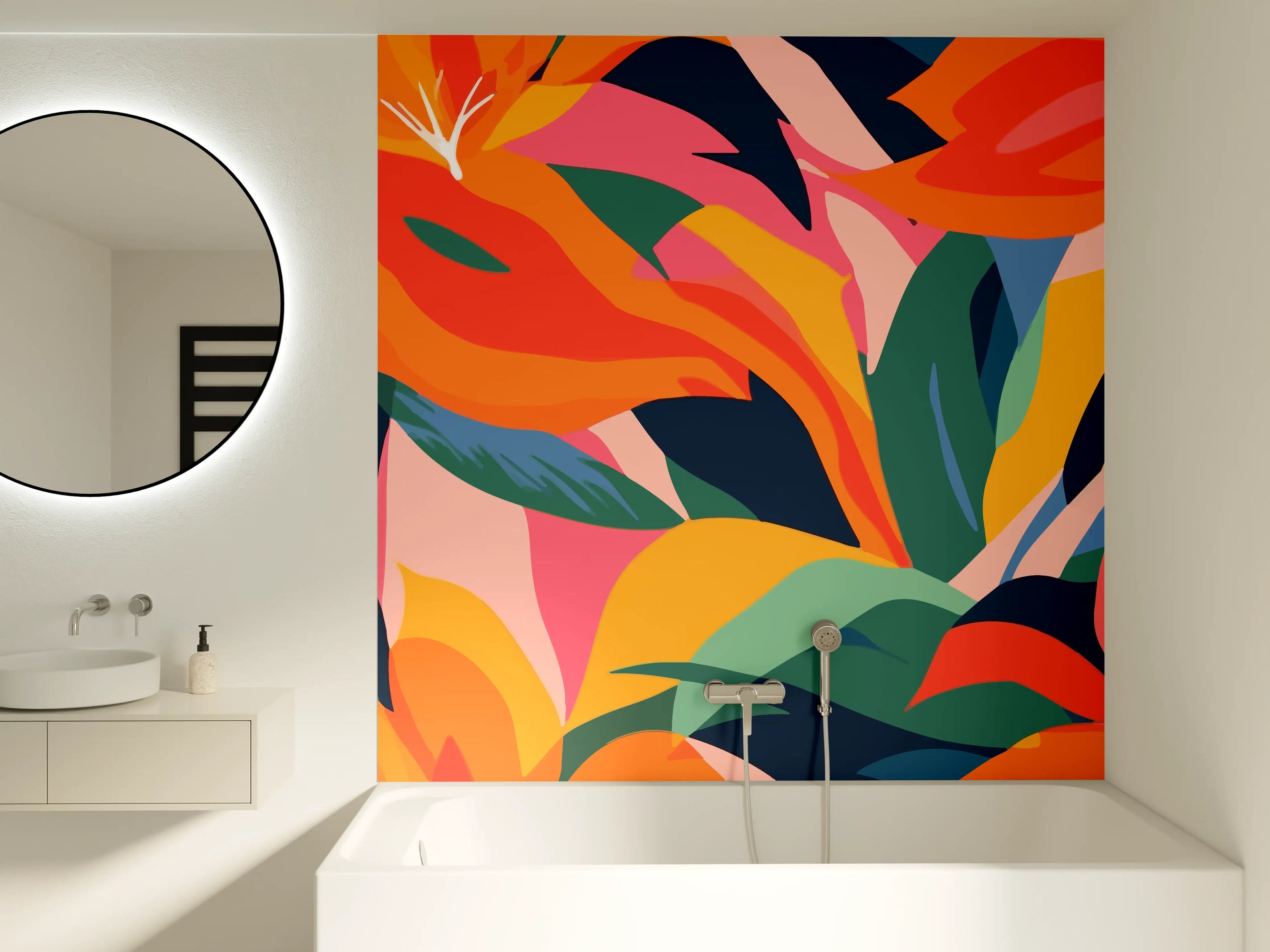 Badewannen-Rückwand - Tropische Bunte Blumenillustration