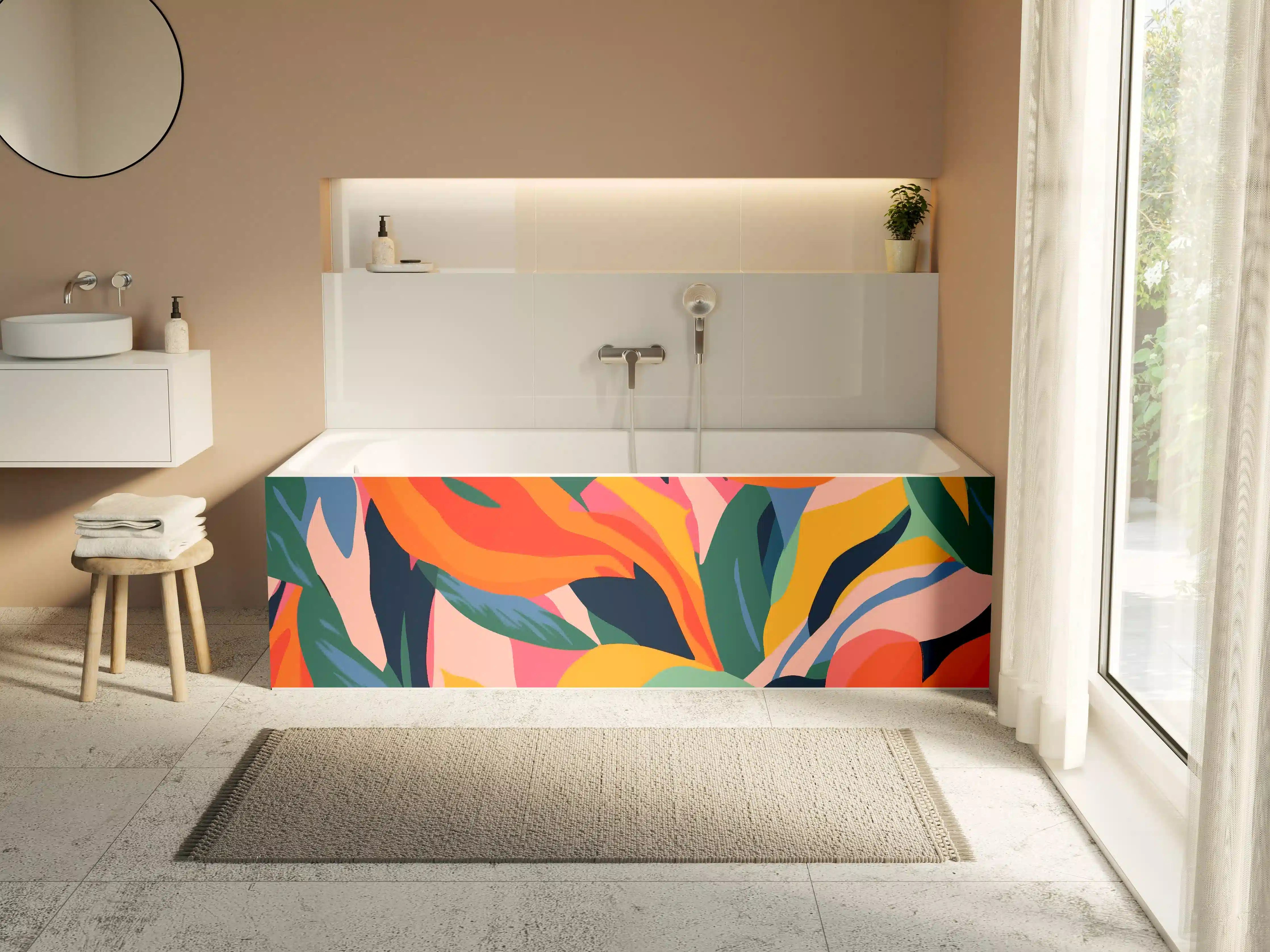 Badewannen-Rückwand - Tropische Bunte Blumenillustration