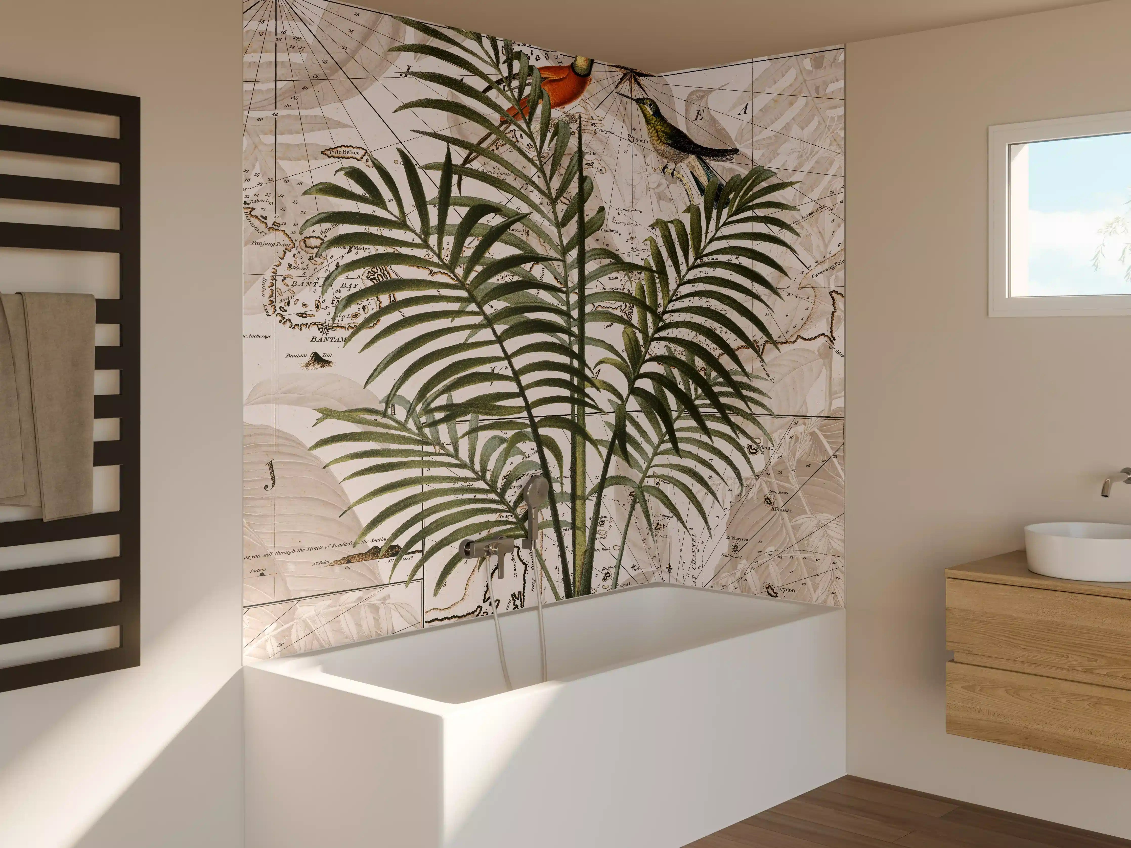 Badewannen-Rückwand - Tropische Dschungel Kartenwandkunst