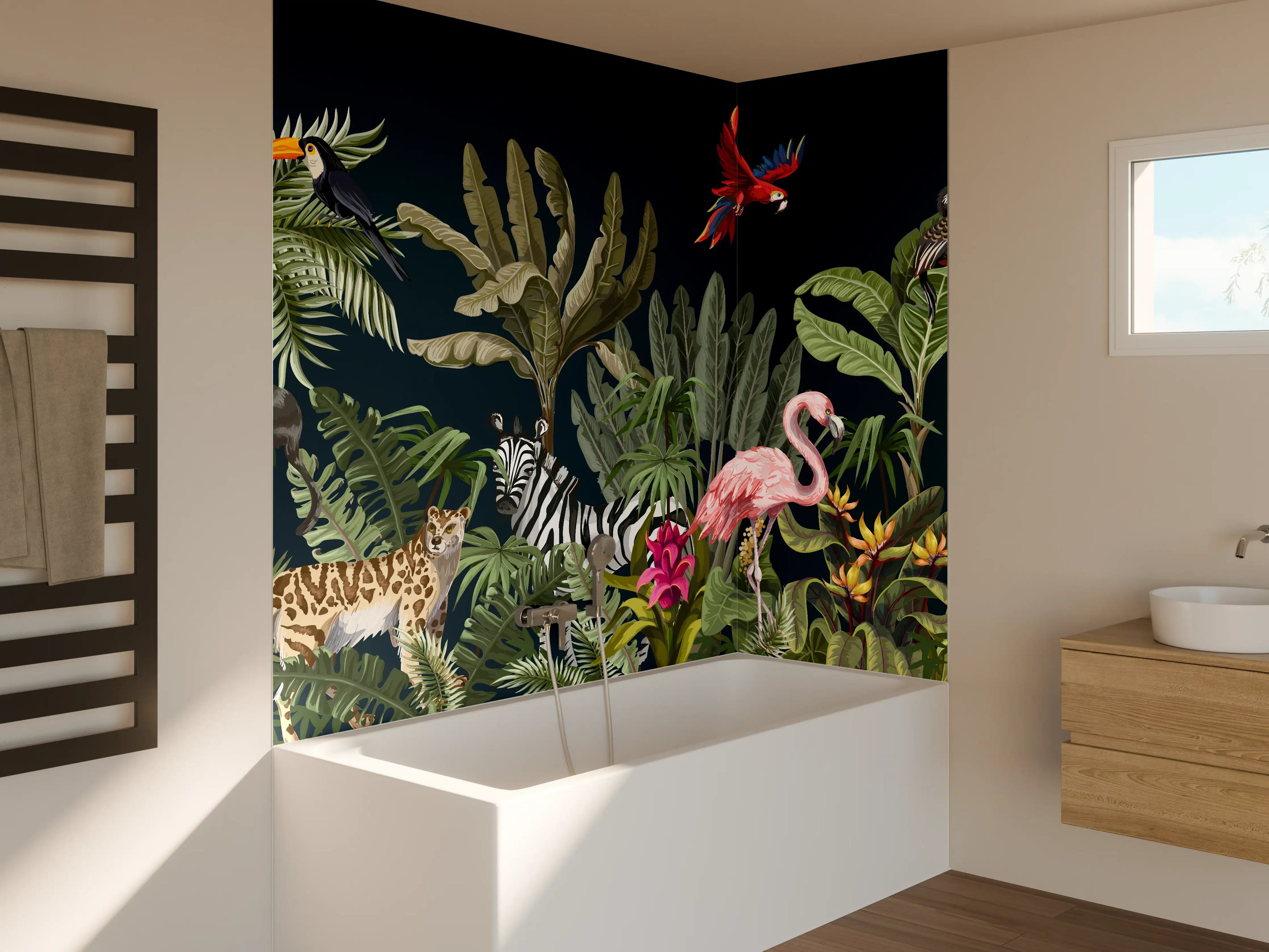 Badewannen-Rückwand - Tropische Dschungel Tiermotive