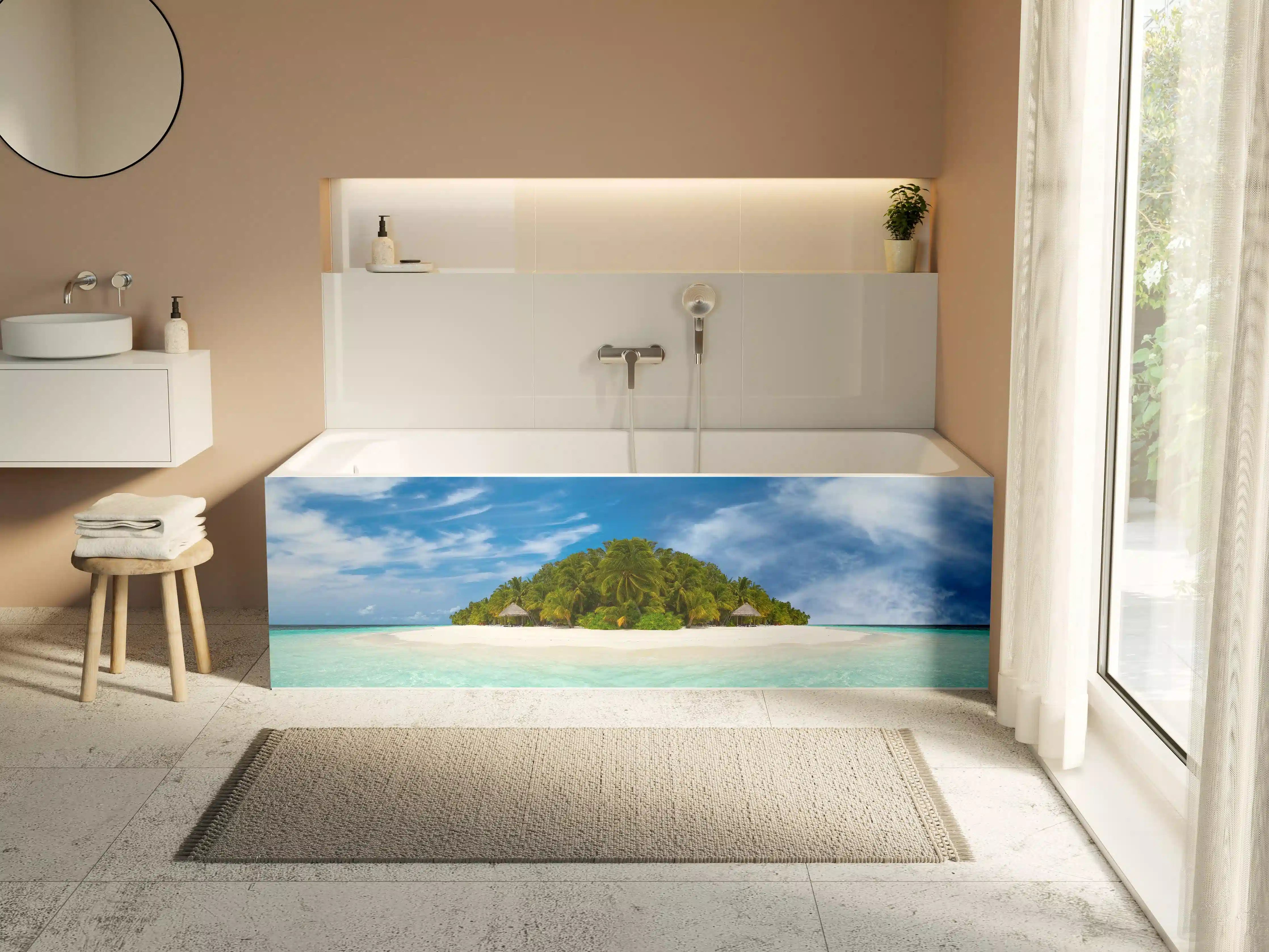 Badewannen-Rückwand - Tropische Insel mit Kokospalmen