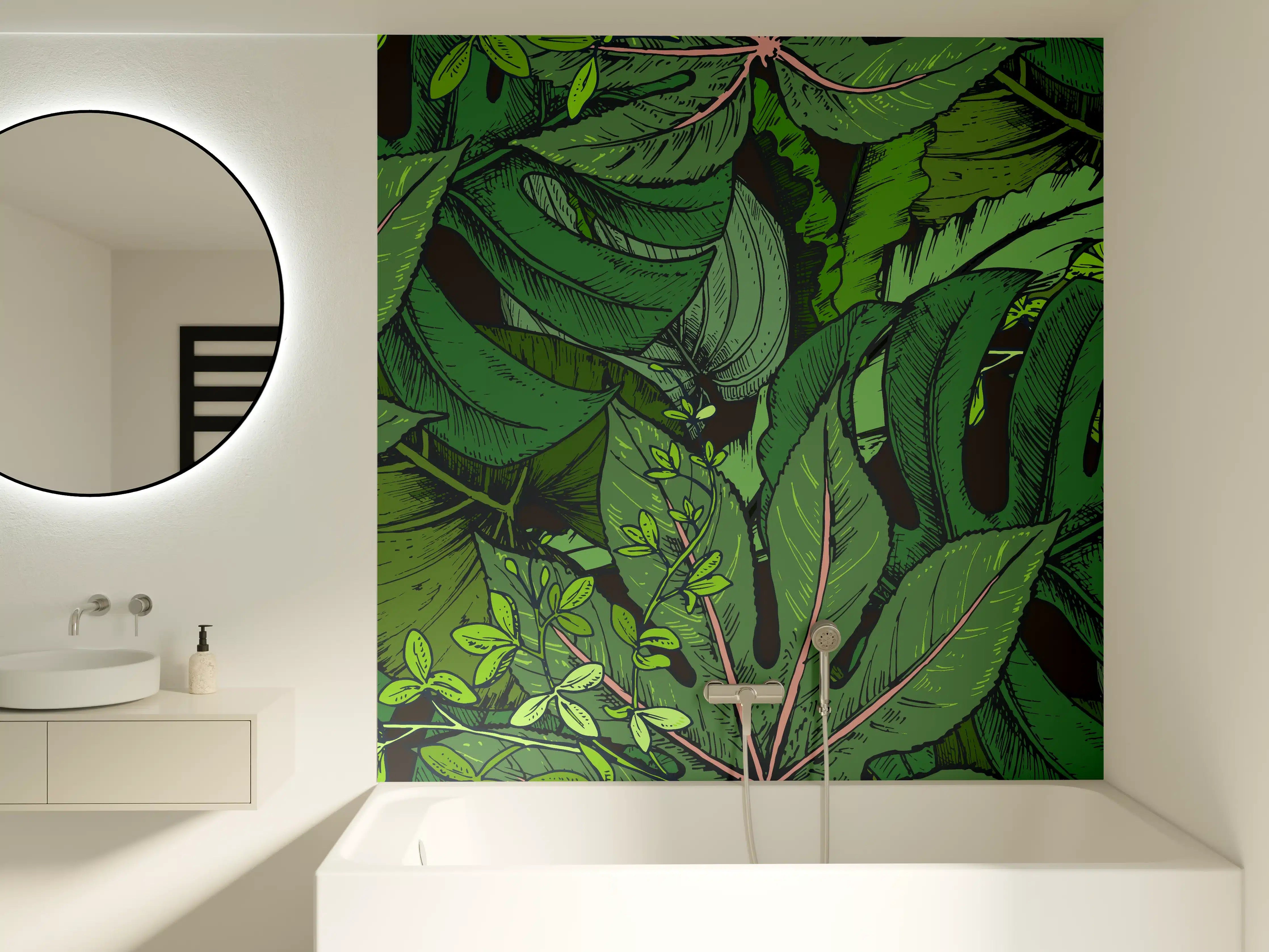 Badewannen-Rückwand - Tropische Monstera-Blätter Grün