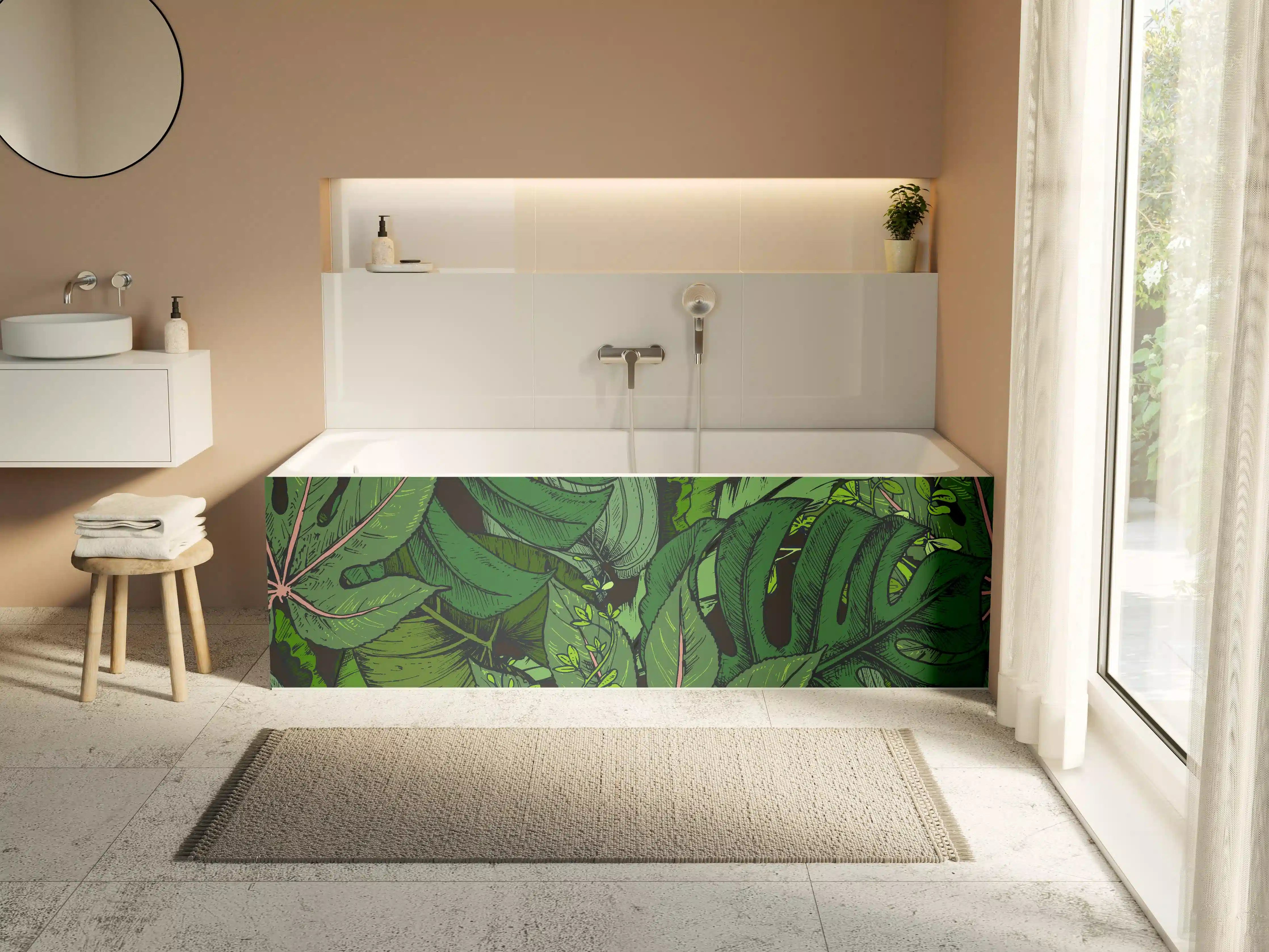 Badewannen-Rückwand - Tropische Monstera-Blätter Grün