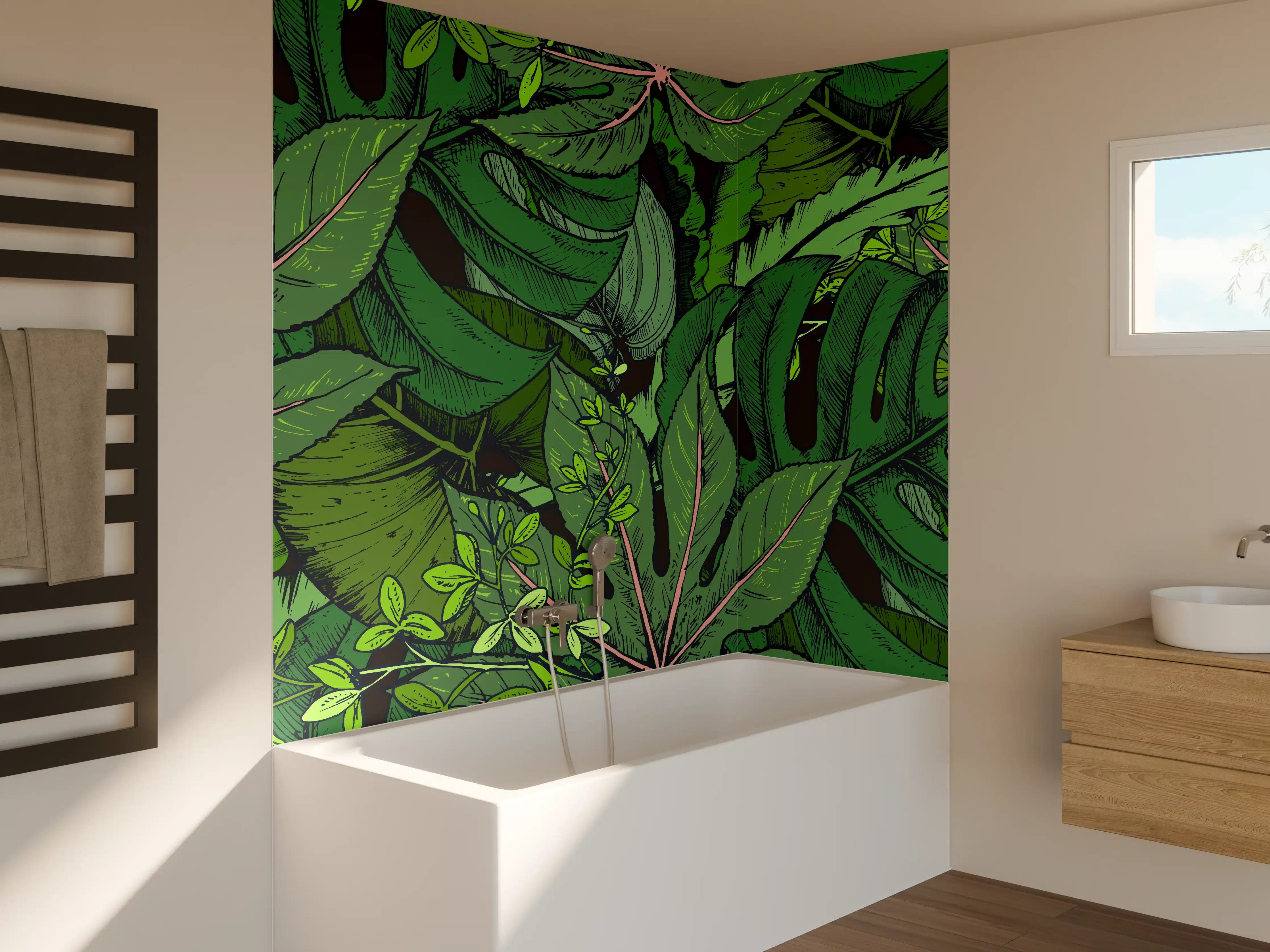 Badewannen-Rückwand - Tropische Monstera-Blätter Grün
