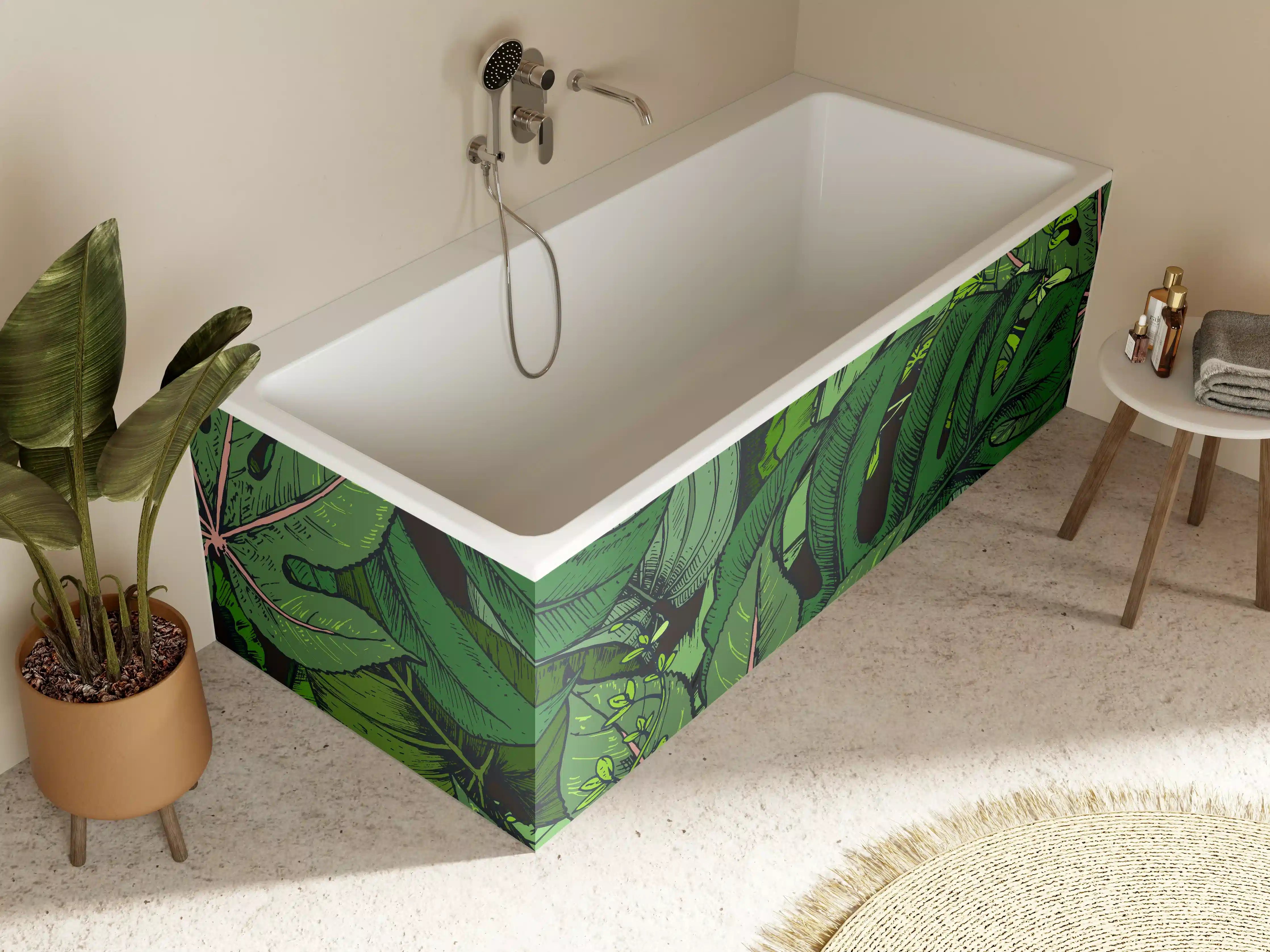 Badewannen-Rückwand - Tropische Monstera-Blätter Grün