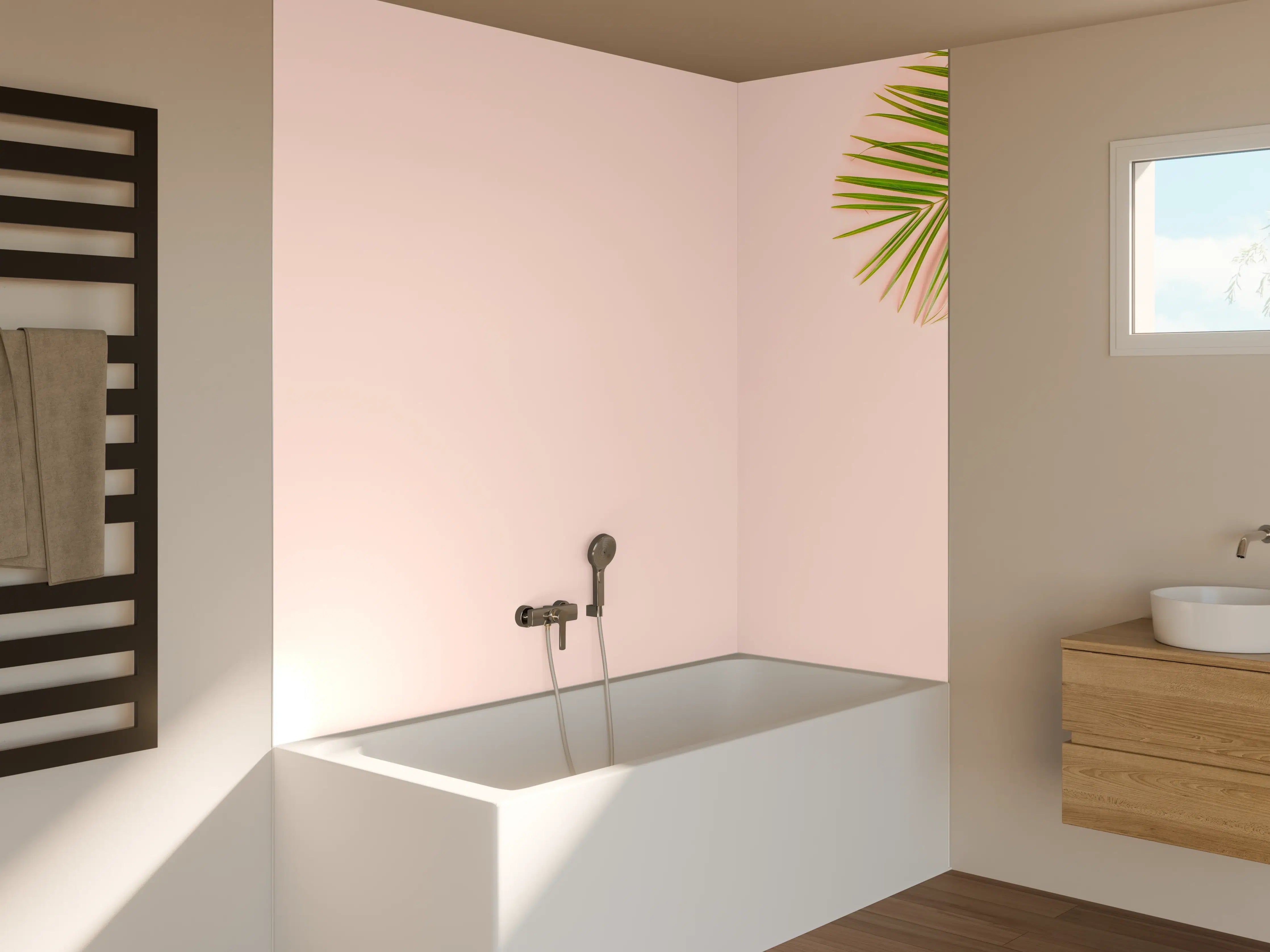Badewannen-Rückwand - Tropische Palmenblätter mit Strohhut