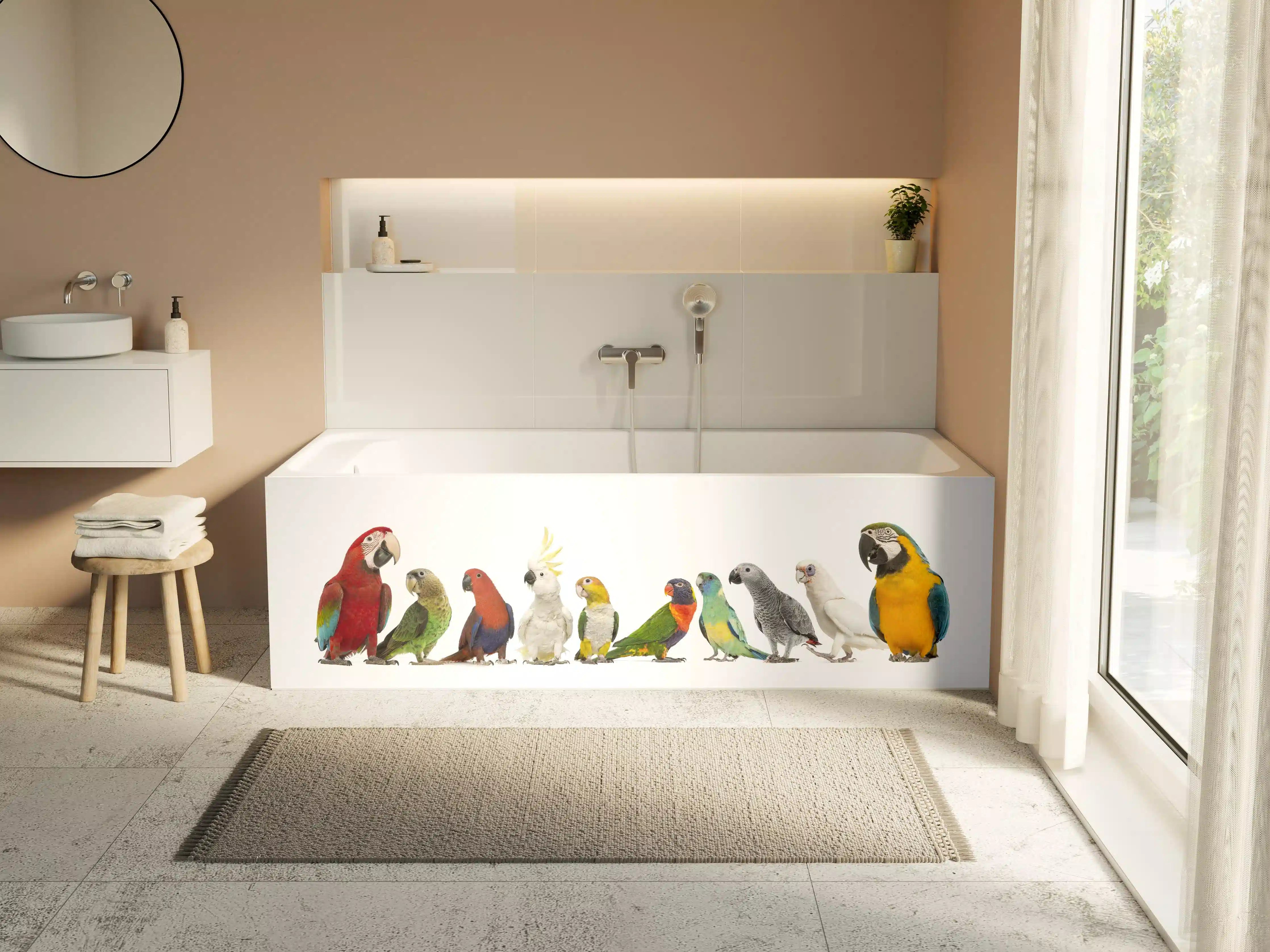Badewannen-Rückwand - Tropische Papageien - Exotisch