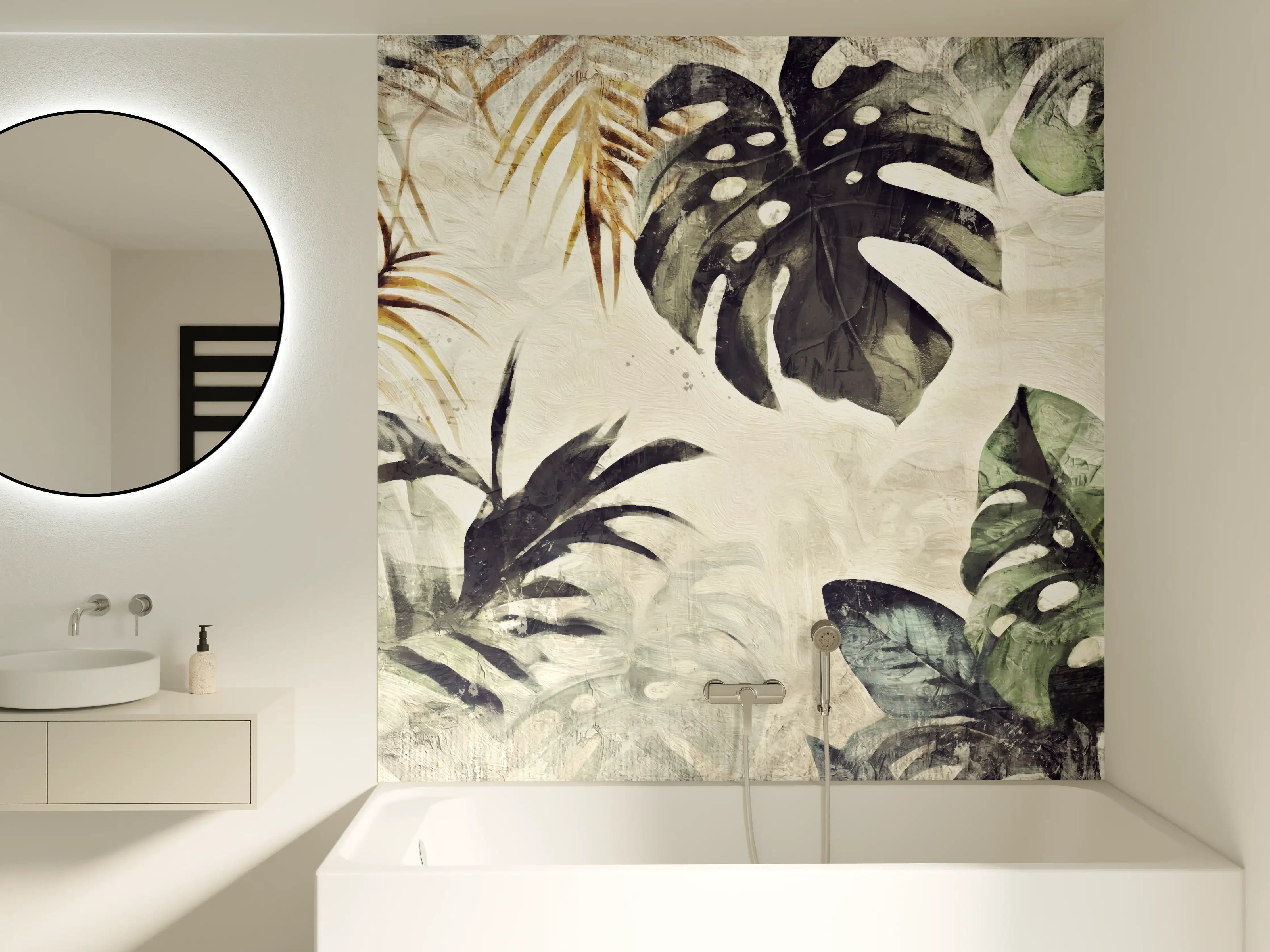 Badewannen-Rückwand - Tropische Pflanzenvielfalt mit Grunge-Textur