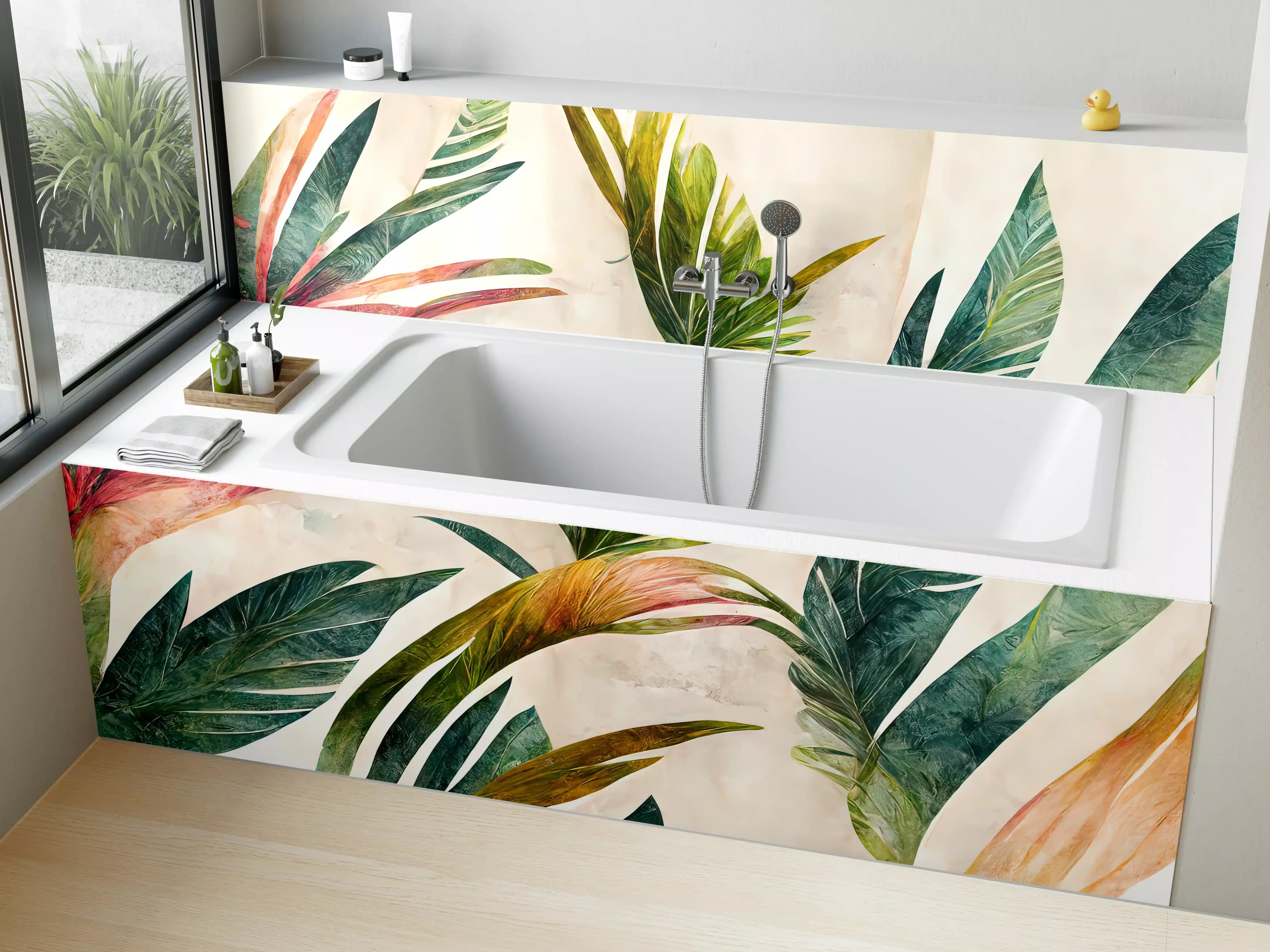 Badewannen-Rückwand - Tropische Pflanzenvielfalt mit lebendiger Farbpalette