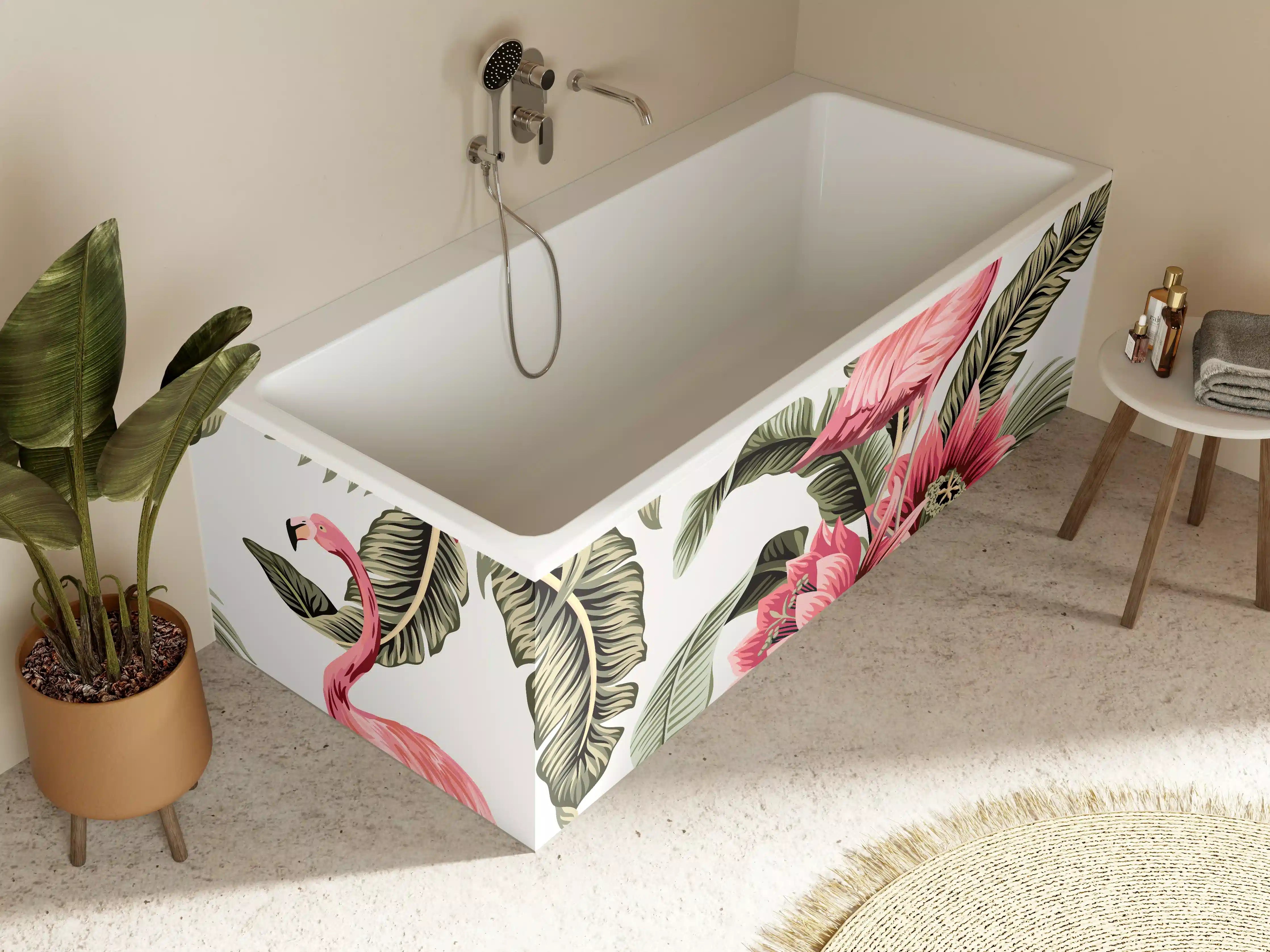 Badewannen-Rückwand - Tropischer Flamingo-Blumen-Print