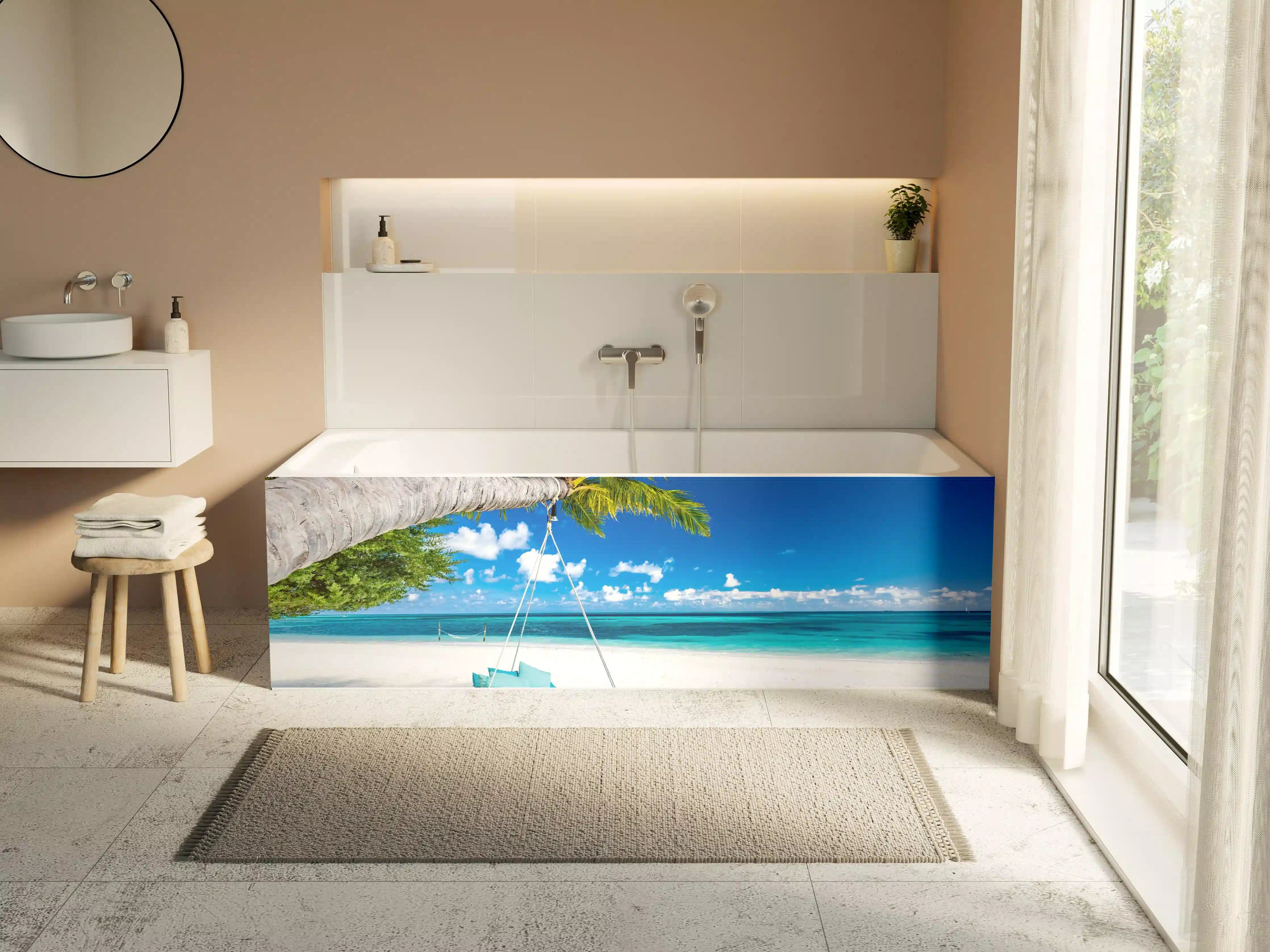 Badewannen-Rückwand - Tropischer Strand mit Hängebett