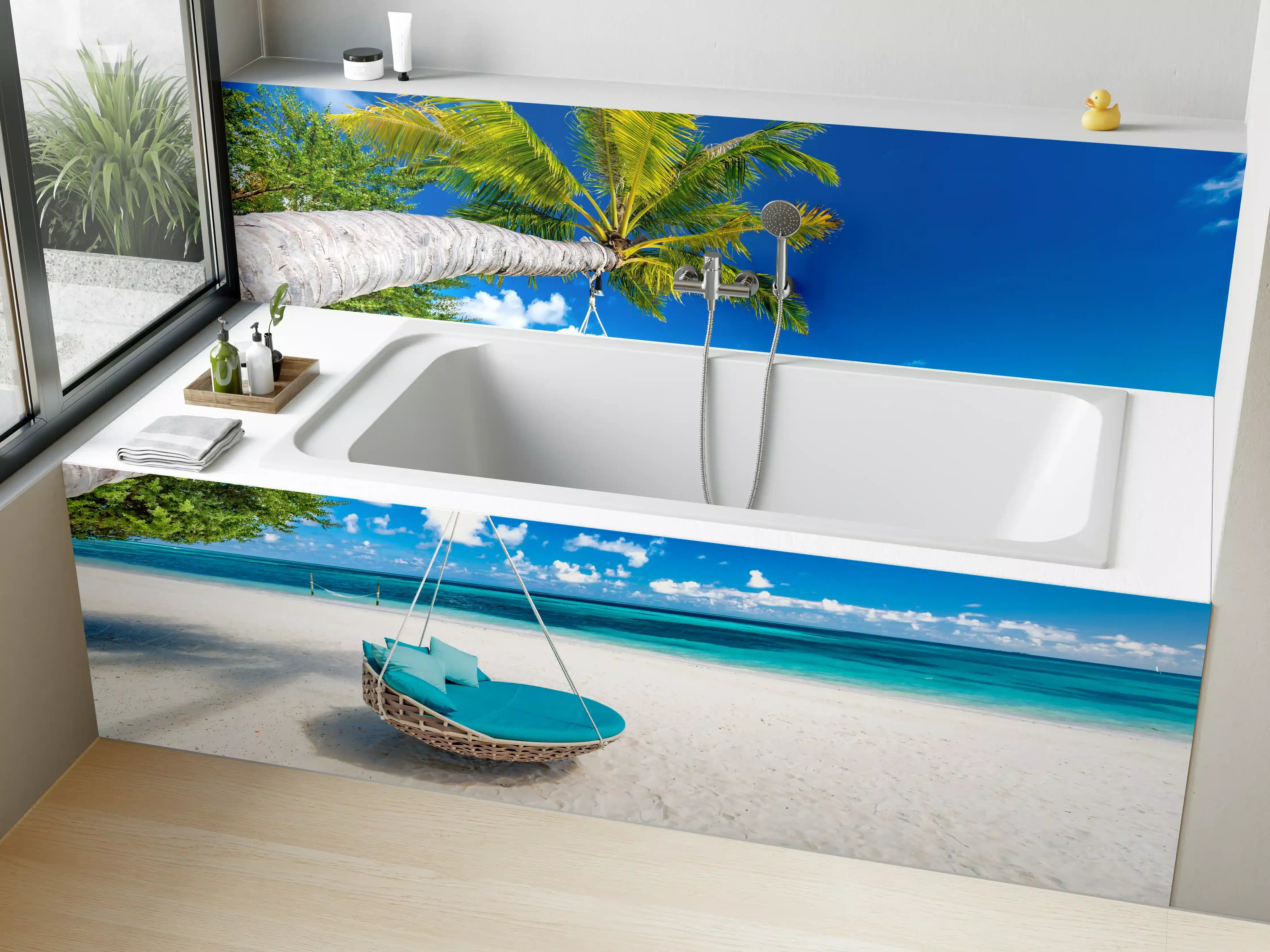 Badewannen-Rückwand - Tropischer Strand mit Hängebett