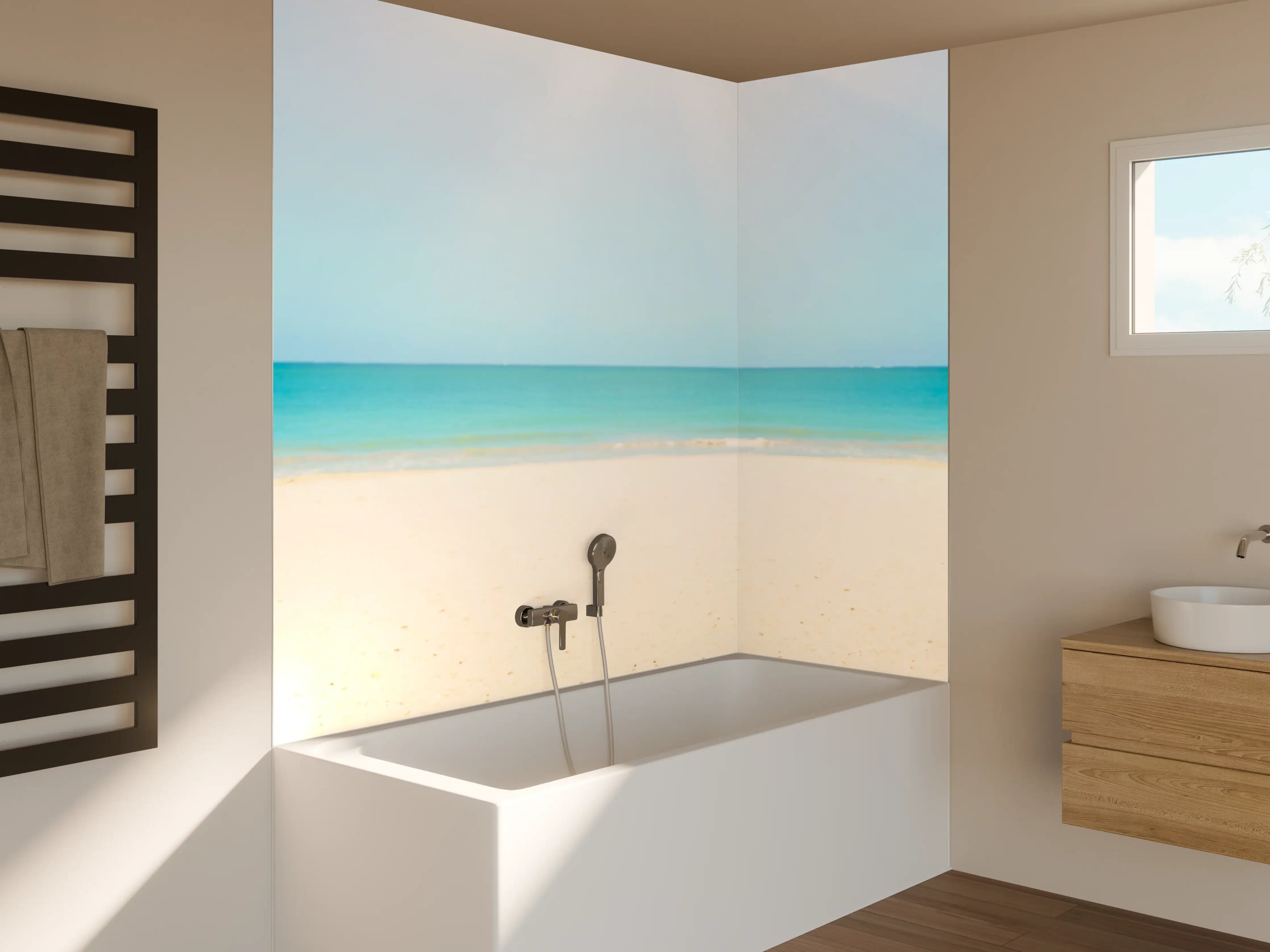 Badewannen-Rückwand - Tropischer Strand mit Palmenansicht
