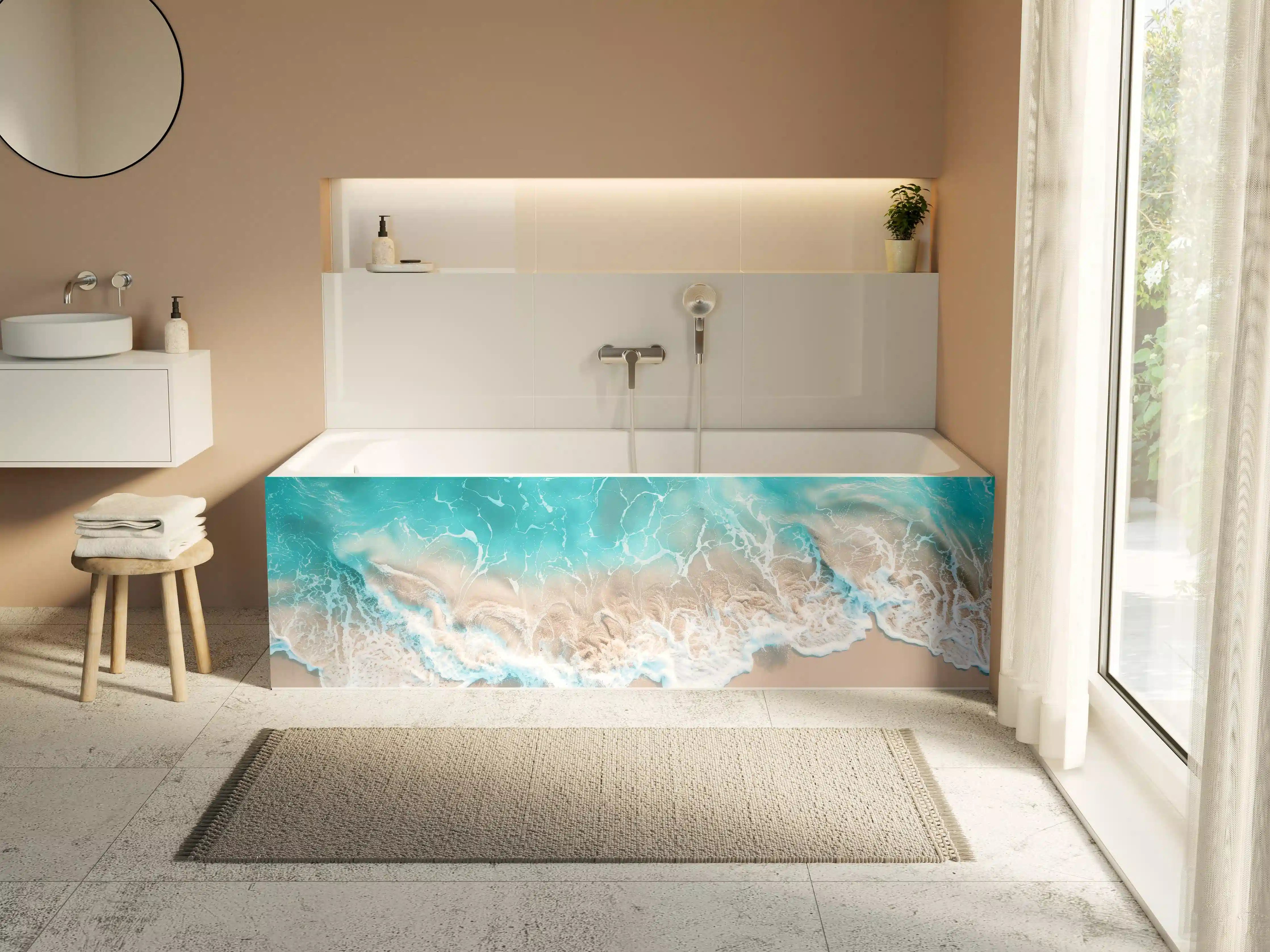 Badewannen-Rückwand - Tropischer Strand mit türkisfarbenem Wasser