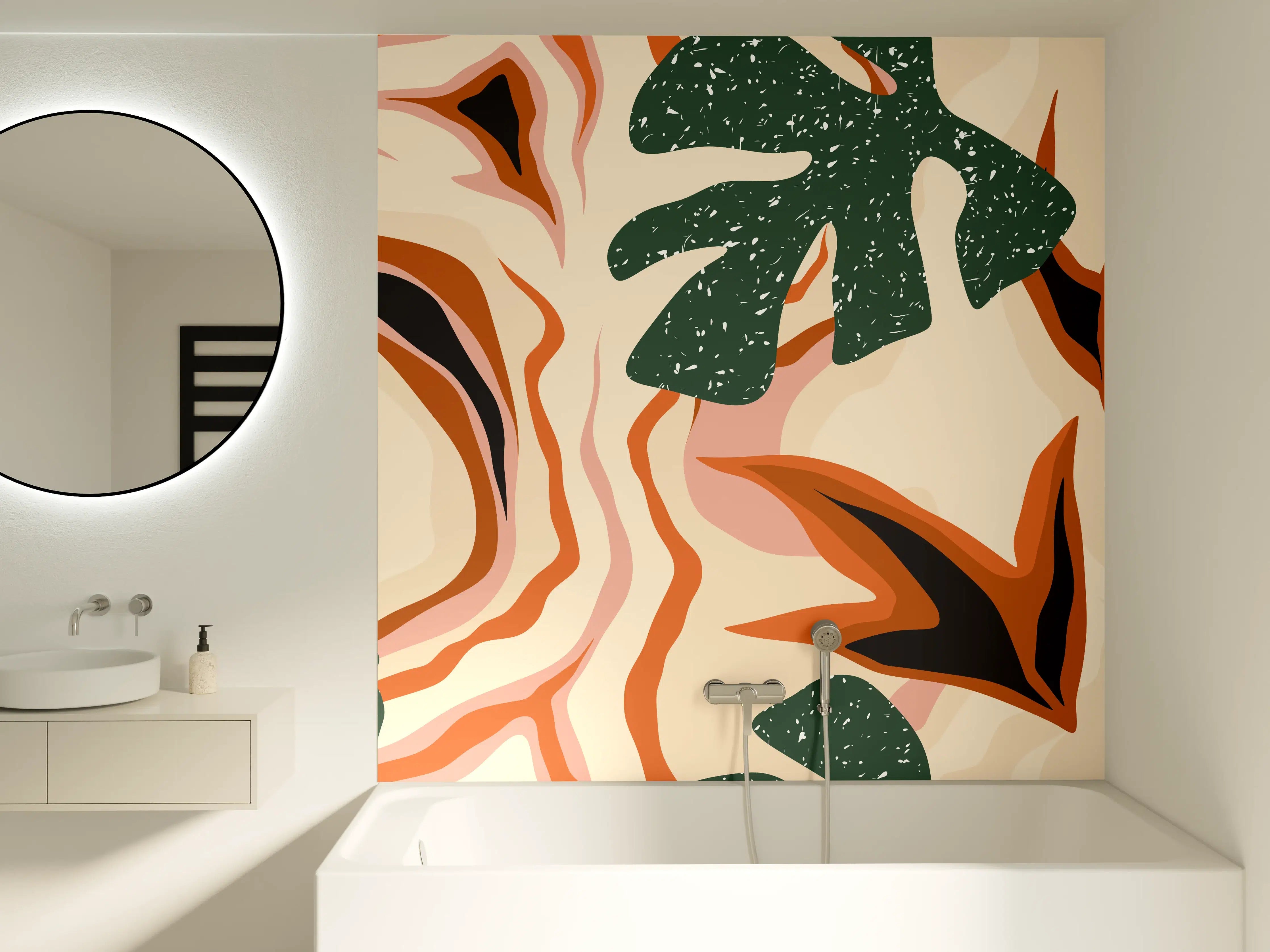 Badewannen-Rückwand - Tropischer Vortex Beige-Orange